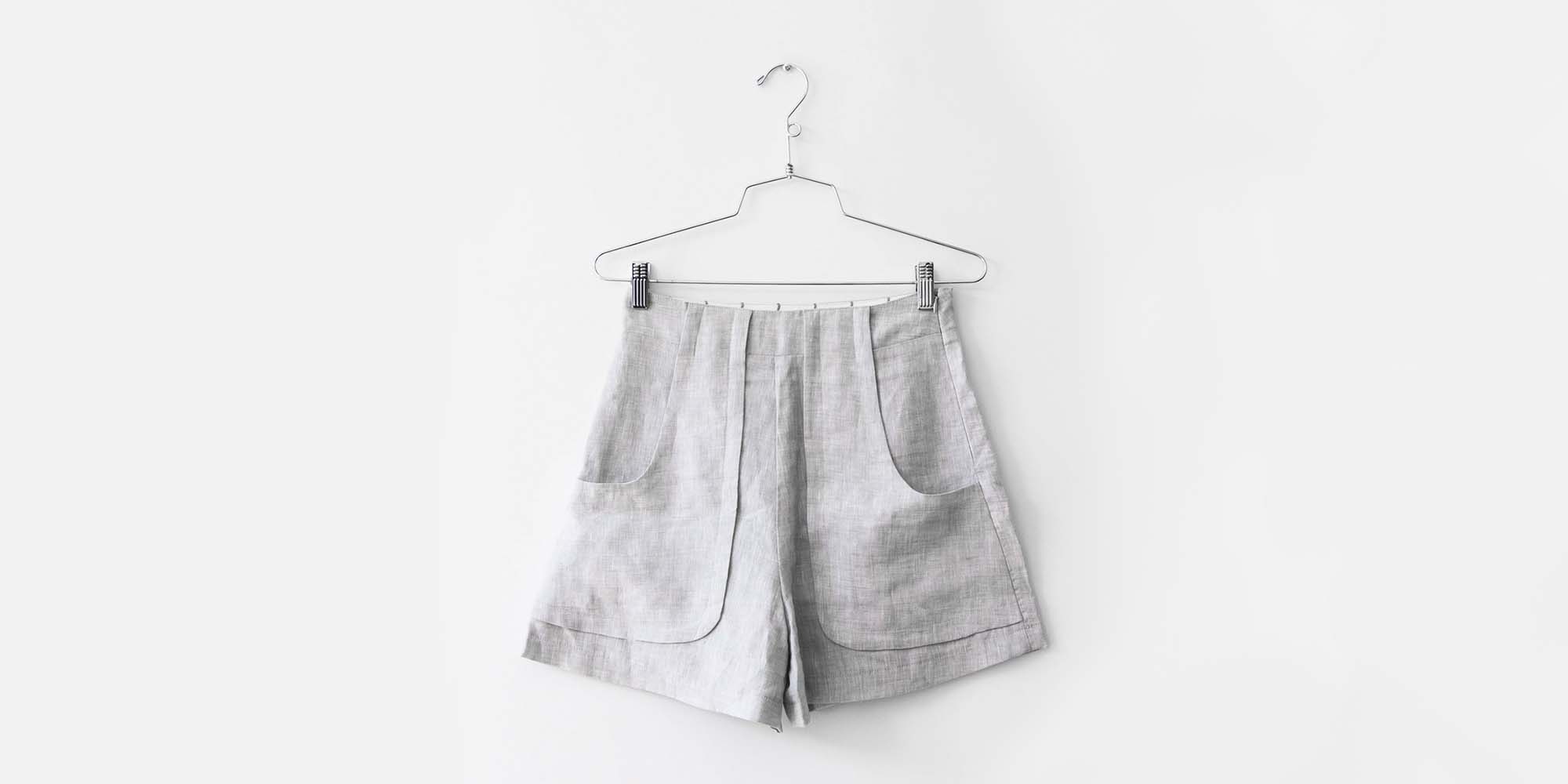 oh seven days grey linen sustainable shorts