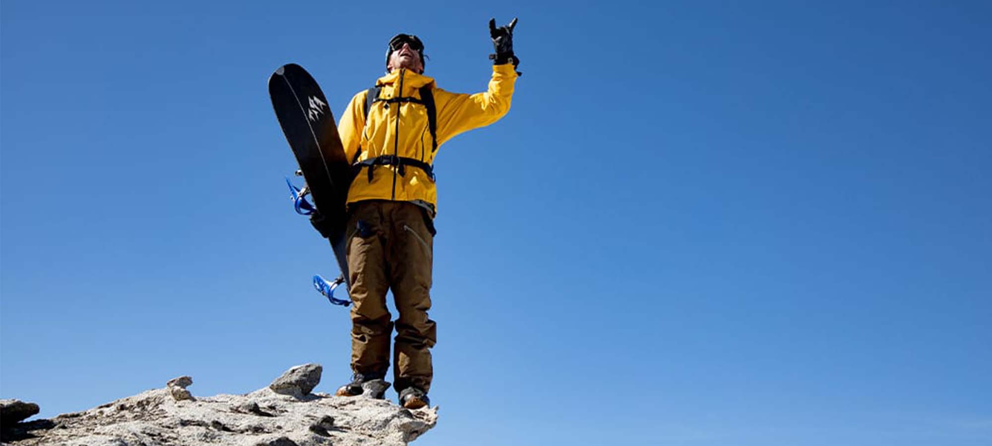 man wearing sustainable snow gear by ethical brand Patagonia