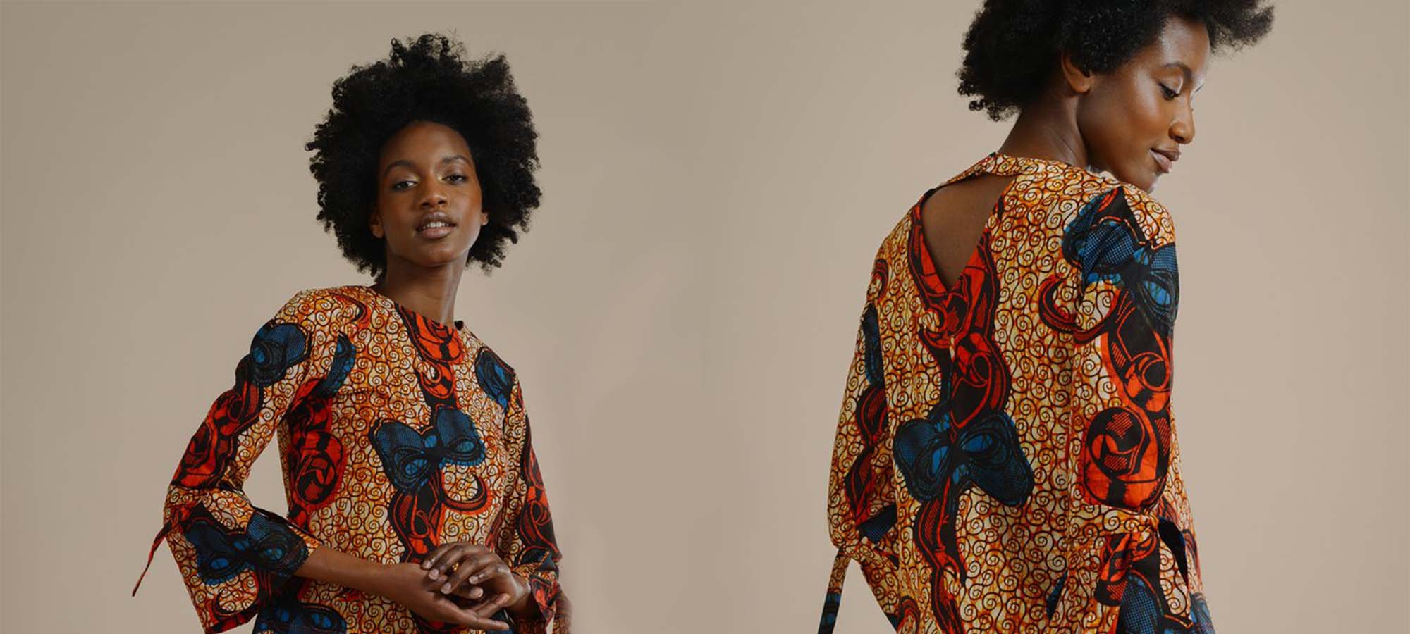 woman wearing mayamiko colourful top