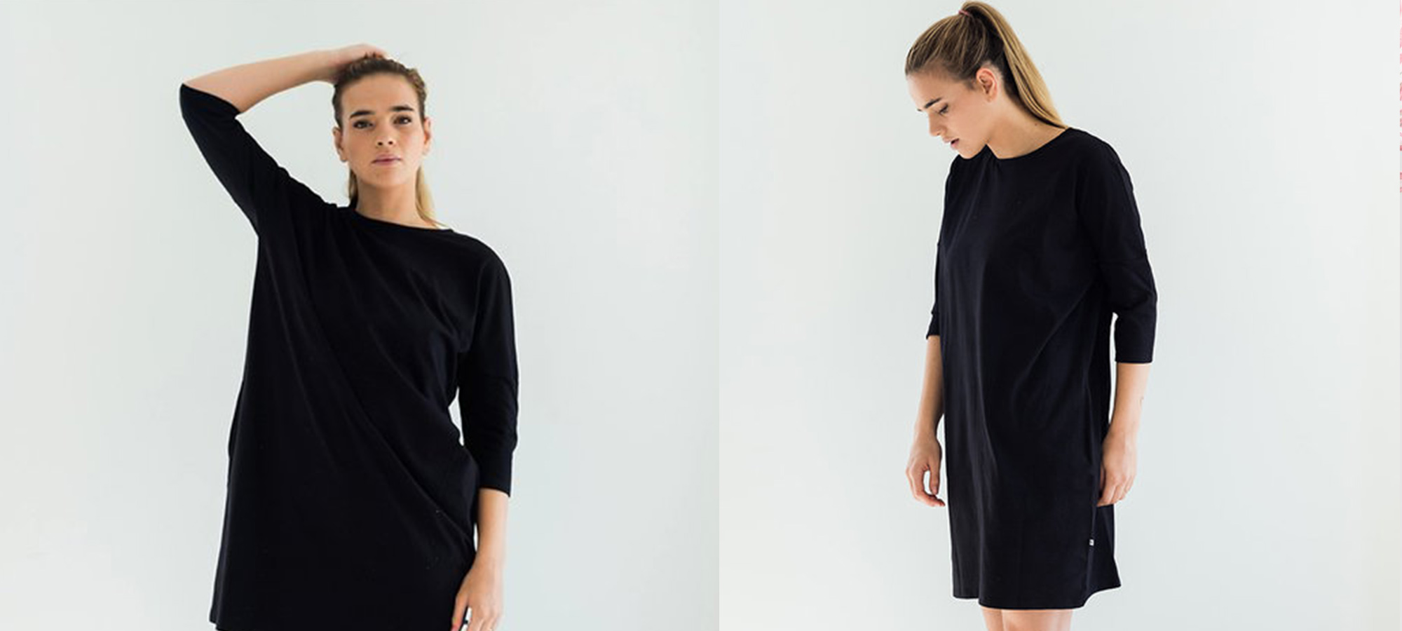 A woman in a black nightdress