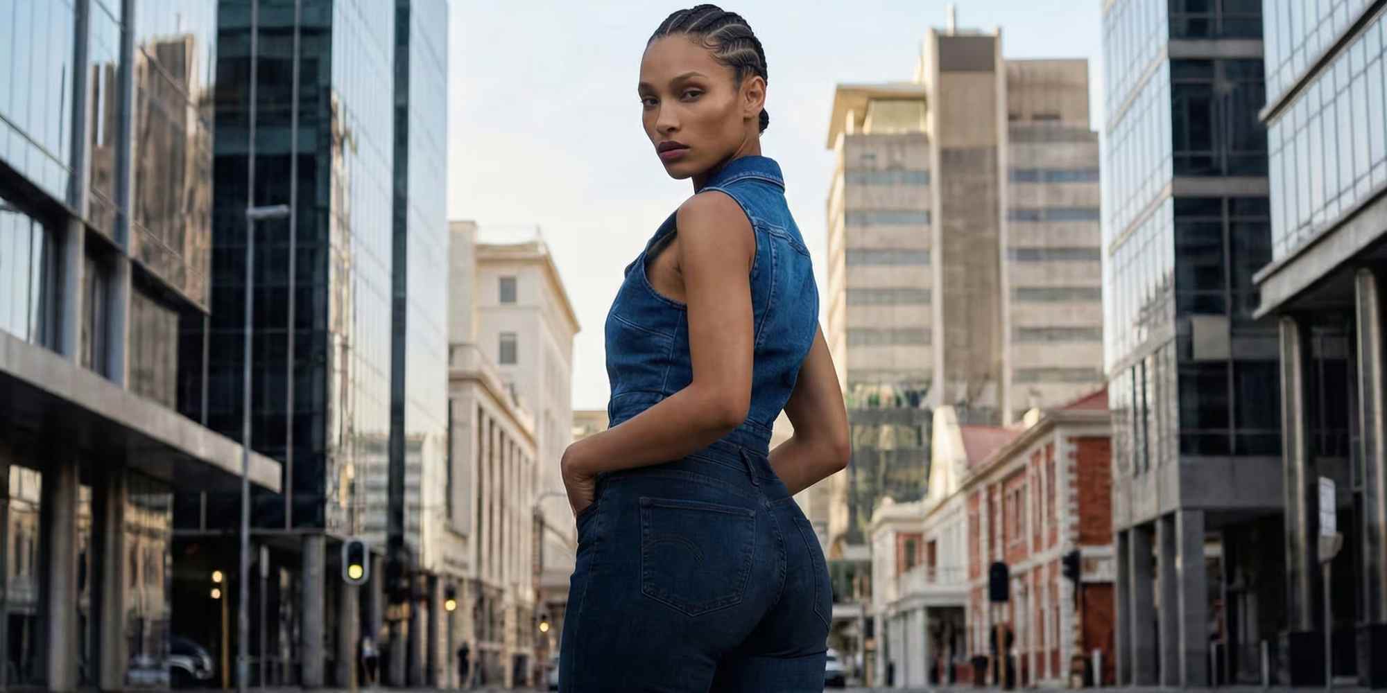 person in a city wearing g star raw denim