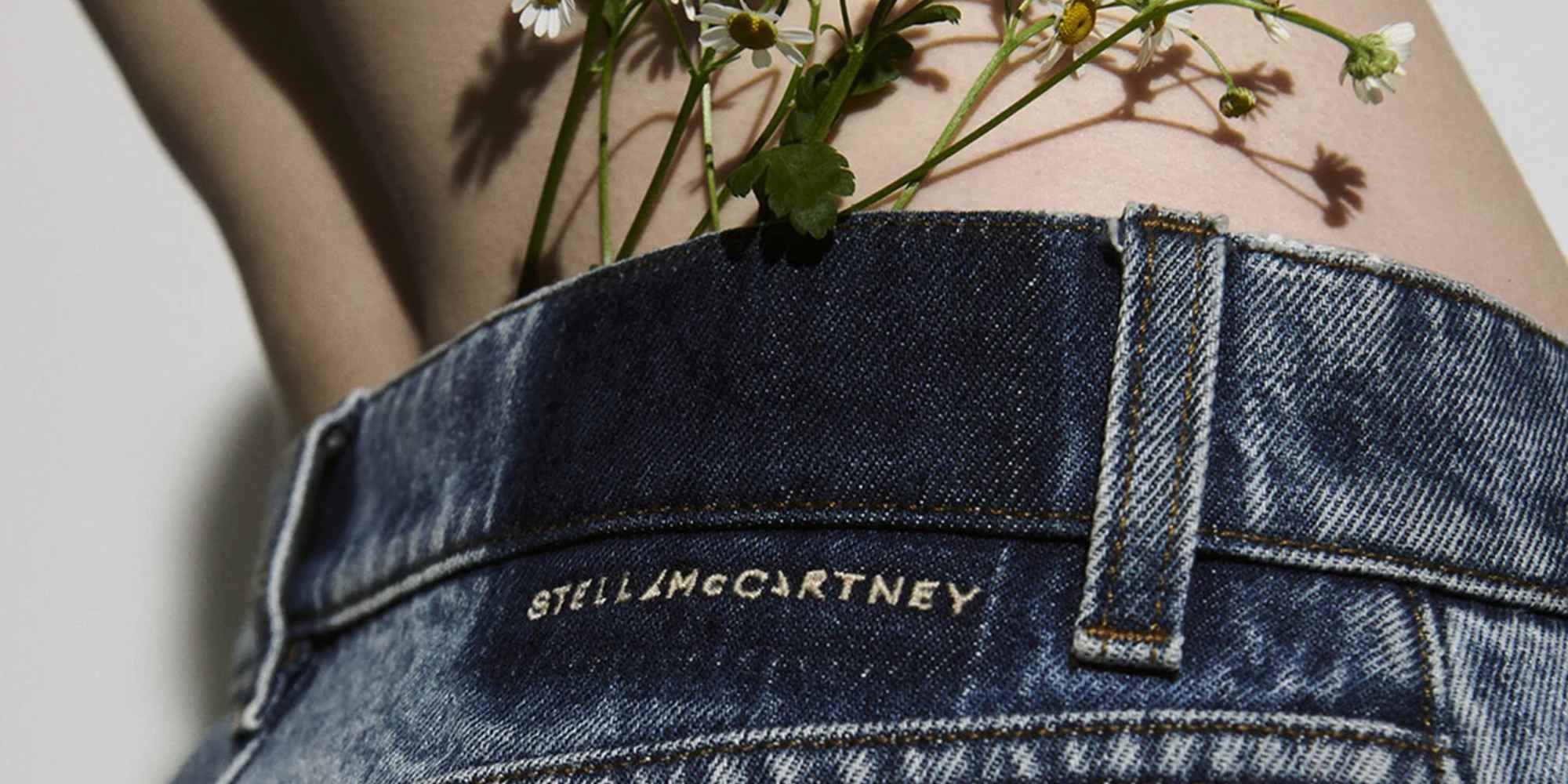 stella mccartney jeans waistband with flowers sticking out