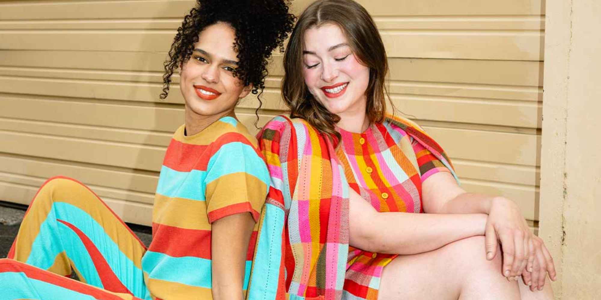 People wearing colourful clothes from Ace & Jig