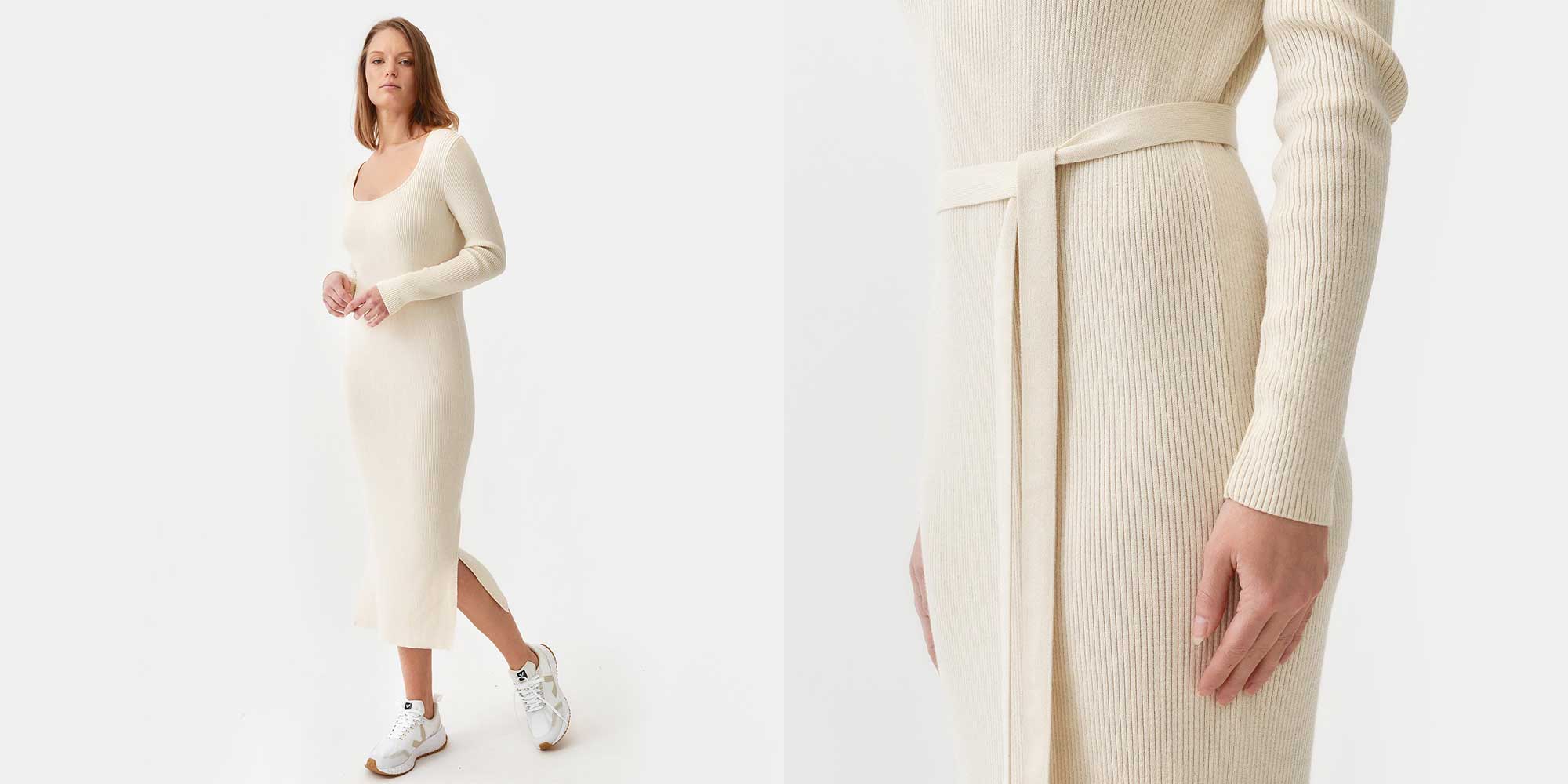 cream knitted dress ethically made by Mila.Vert
