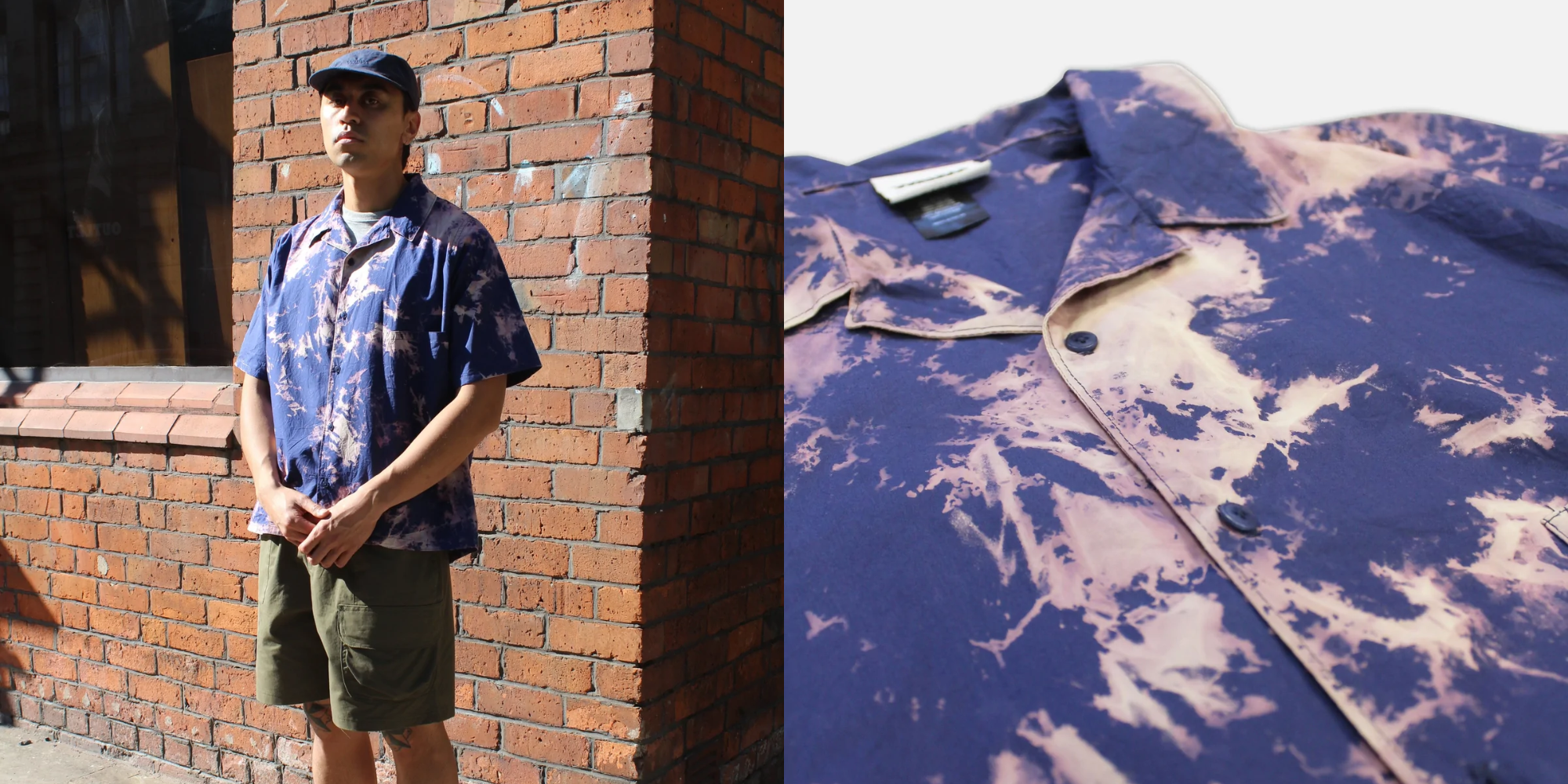 person standing in front of brick wall wearing shirt and cargo shorts by WAWWA