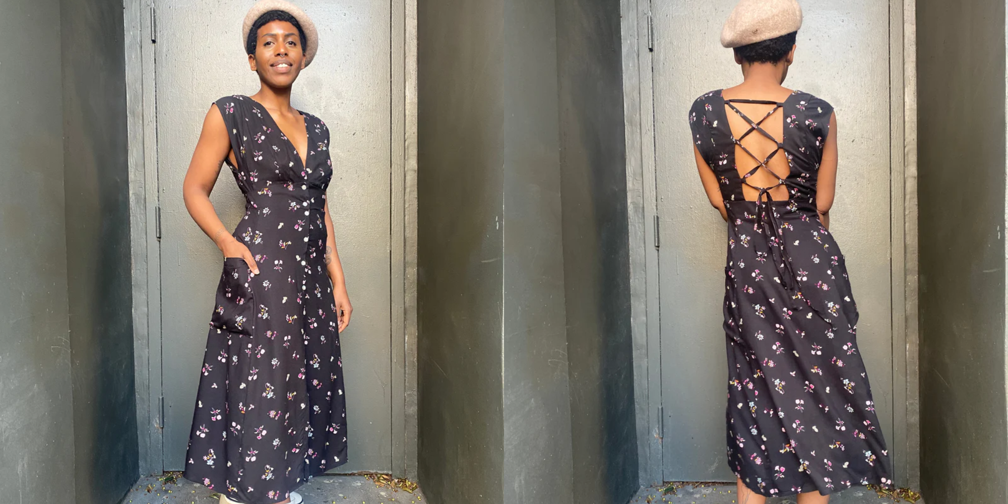 Someone in floral dress by Altar.