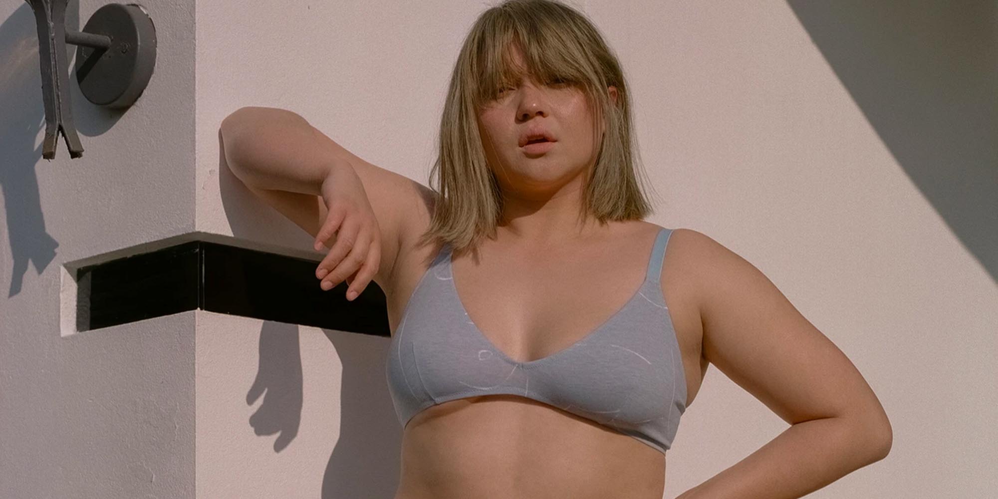 woman wearing grey nico underwear bra