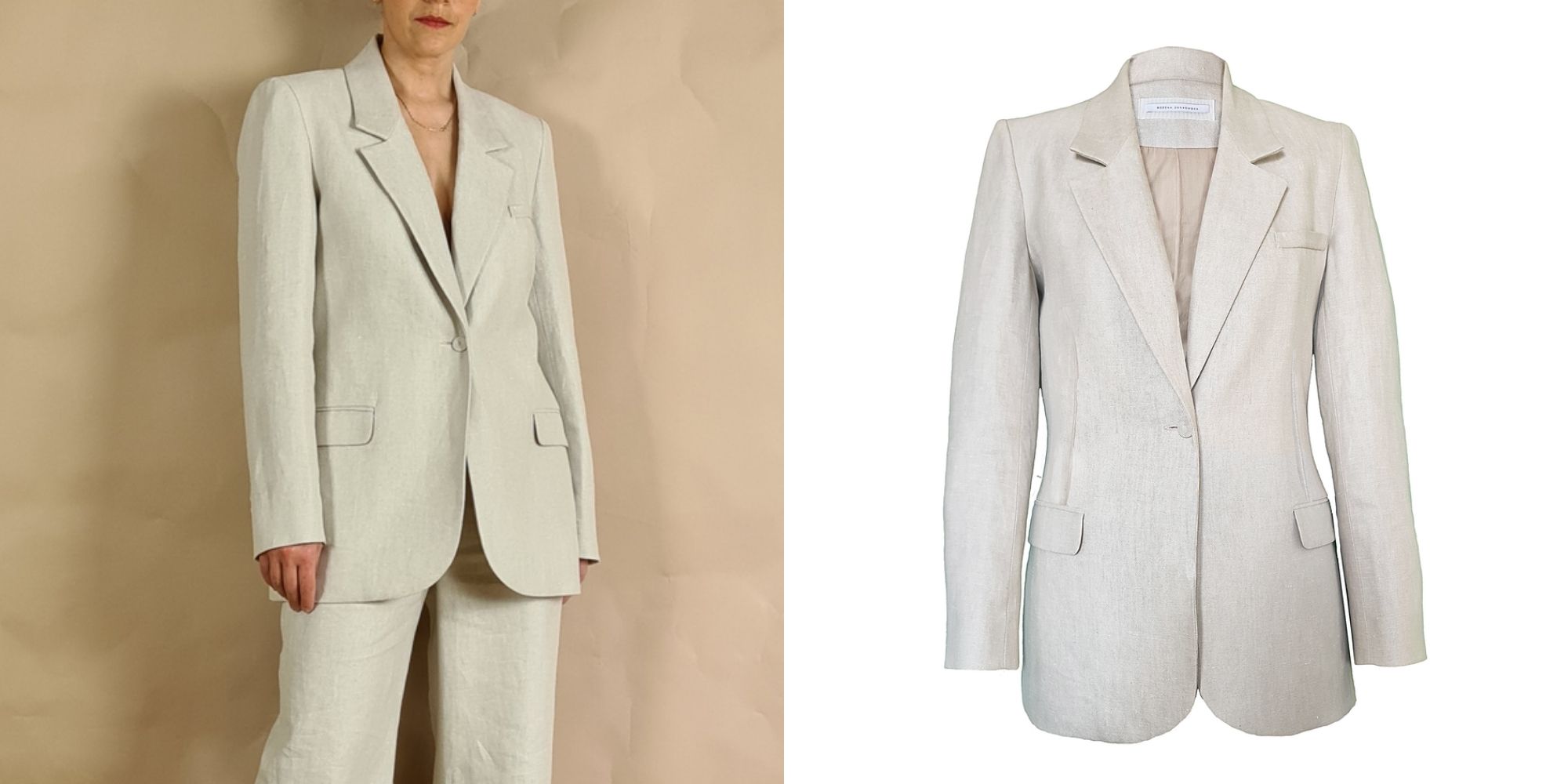 Organic linen blazer modelled for designer Bozena Jankowska.