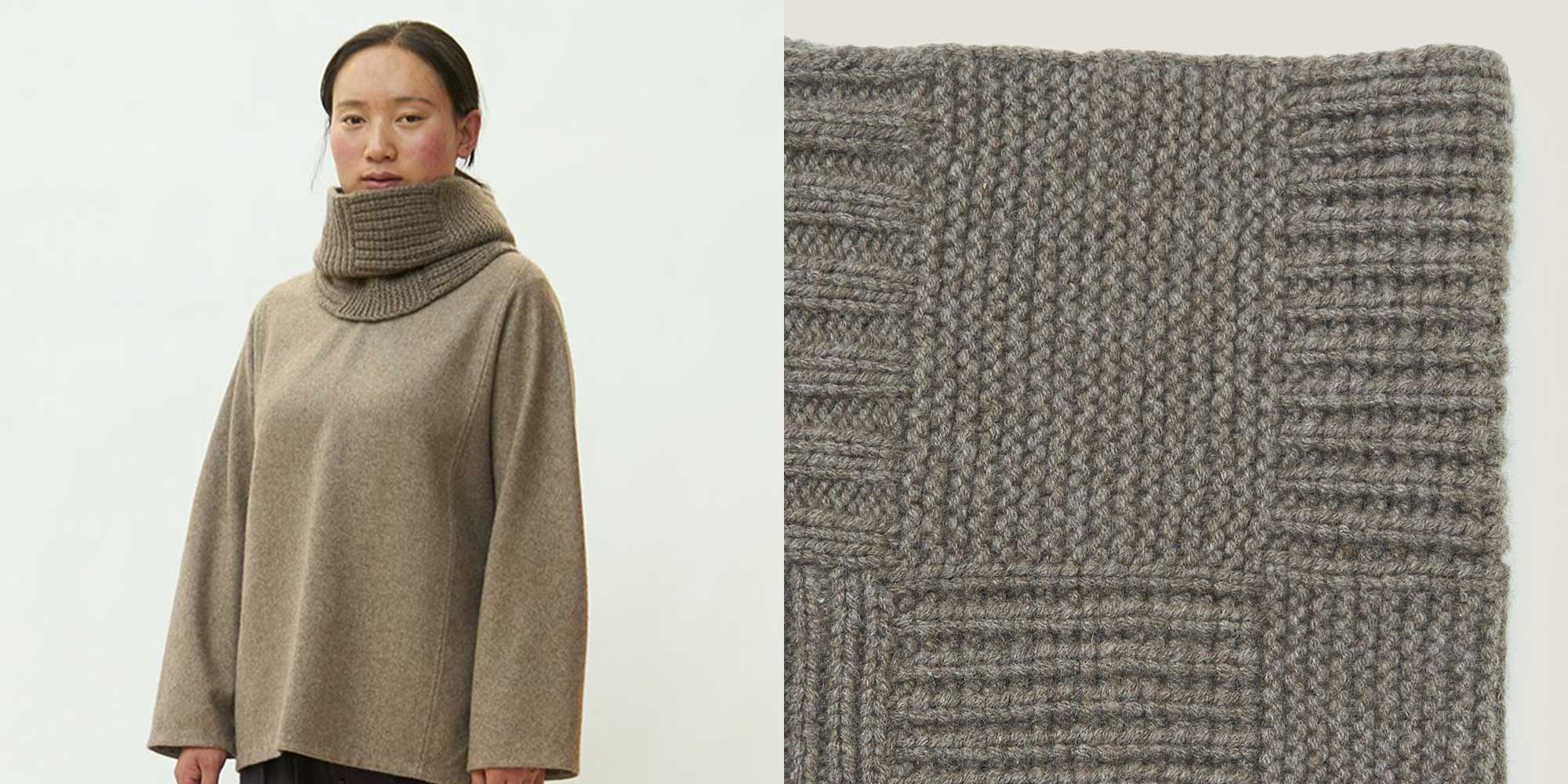 woman wearing yak wool scarf from sustainable brand Norhla