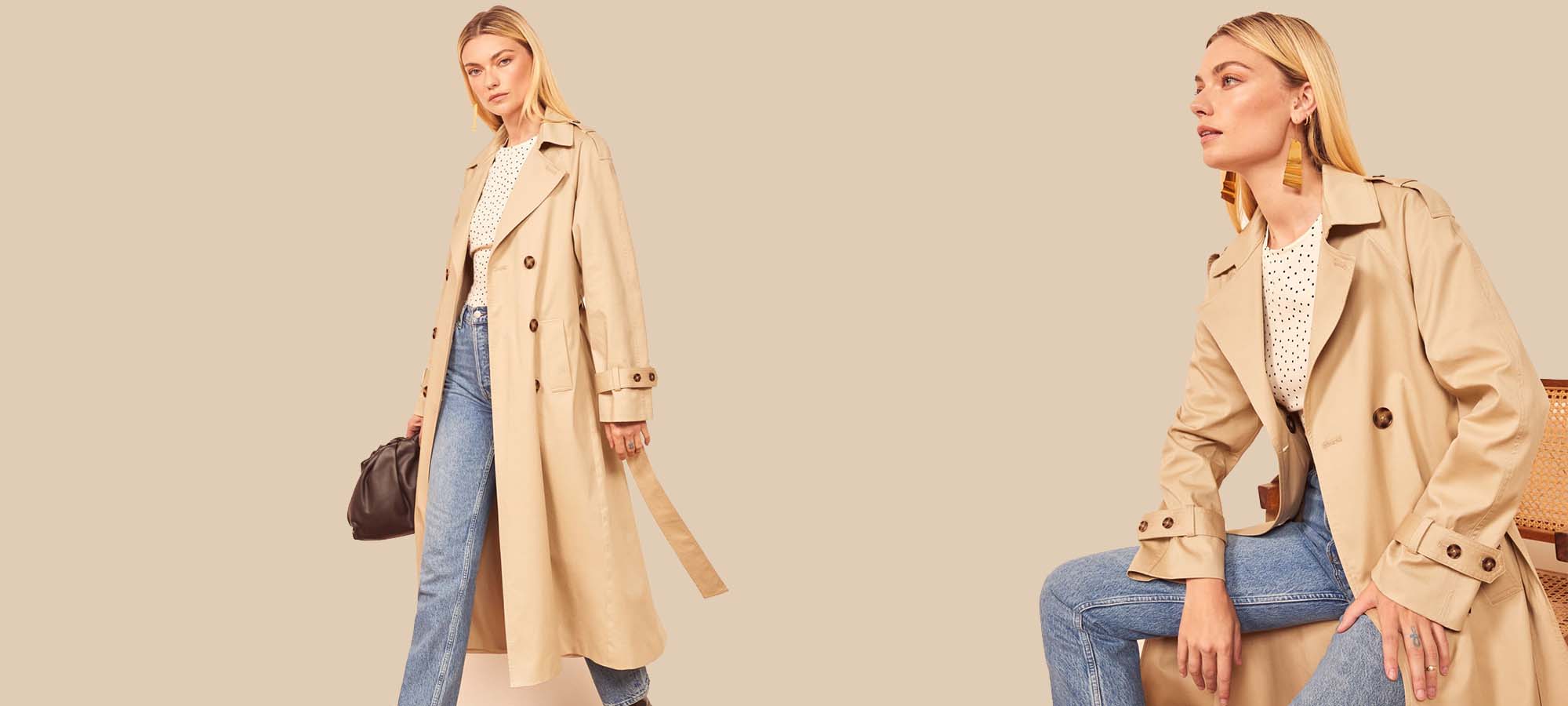 woman wearing reformation trench