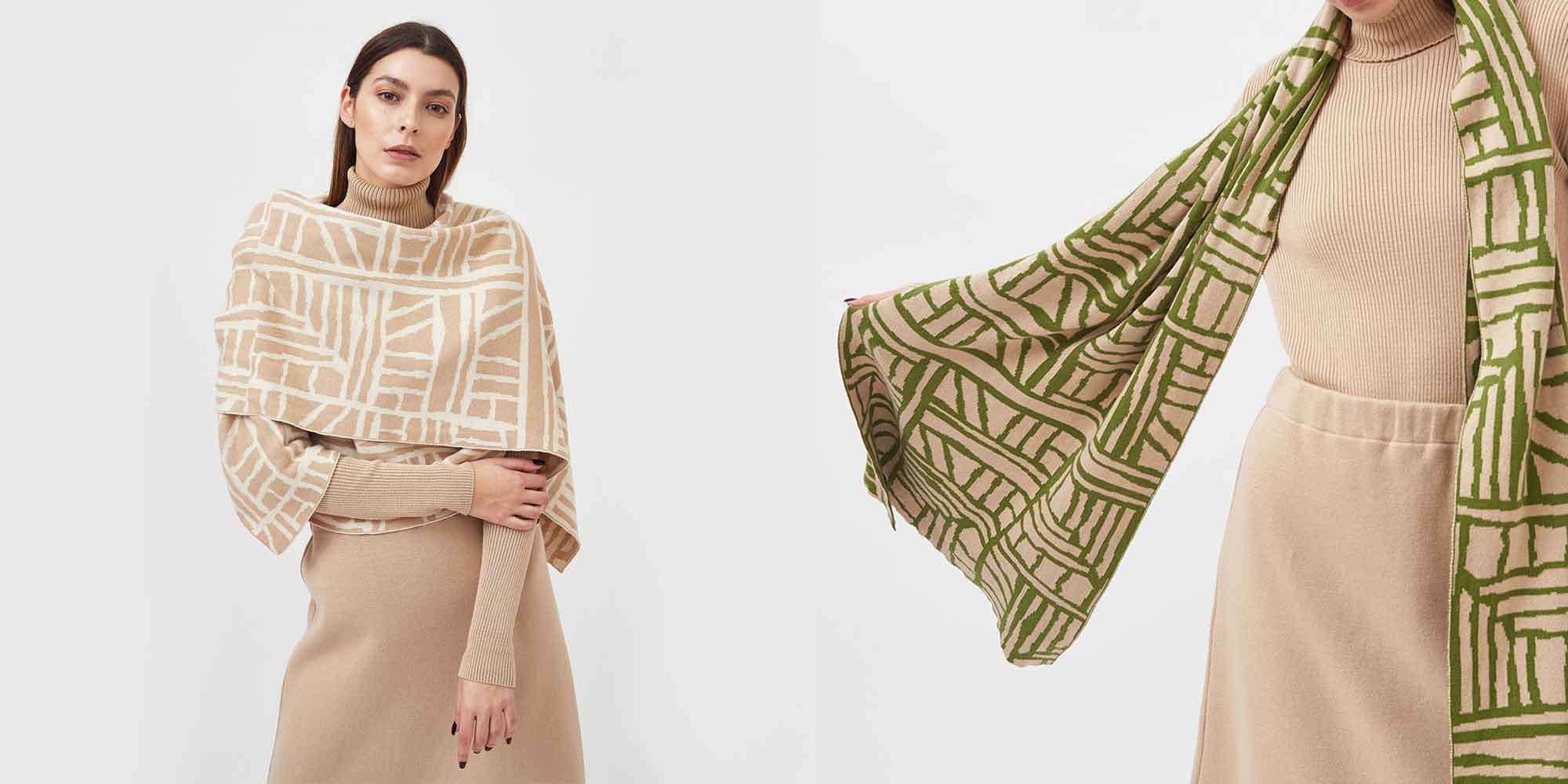 woman wearing black and beige pattern scarf by milavert