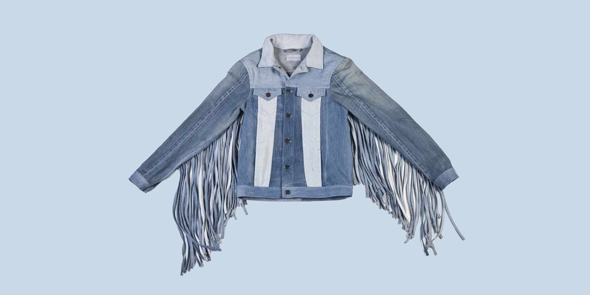sustainable denim fringe jacket by ethical brand Triarchy