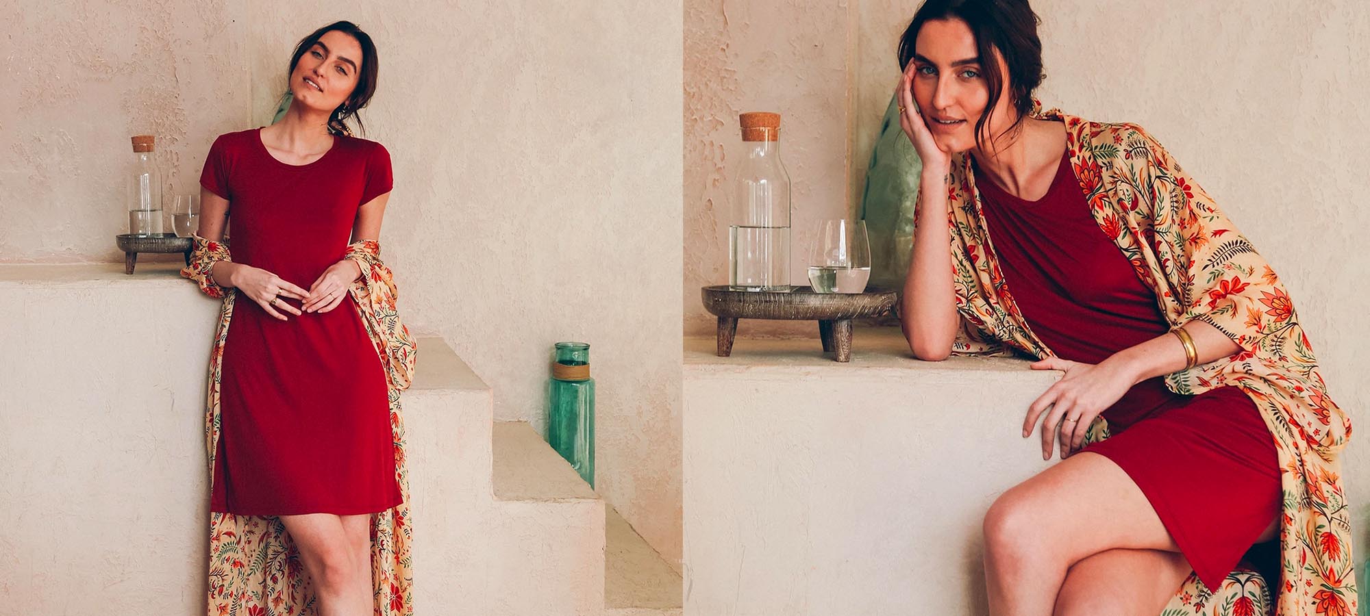 woman wearing sustainable tamga kimono