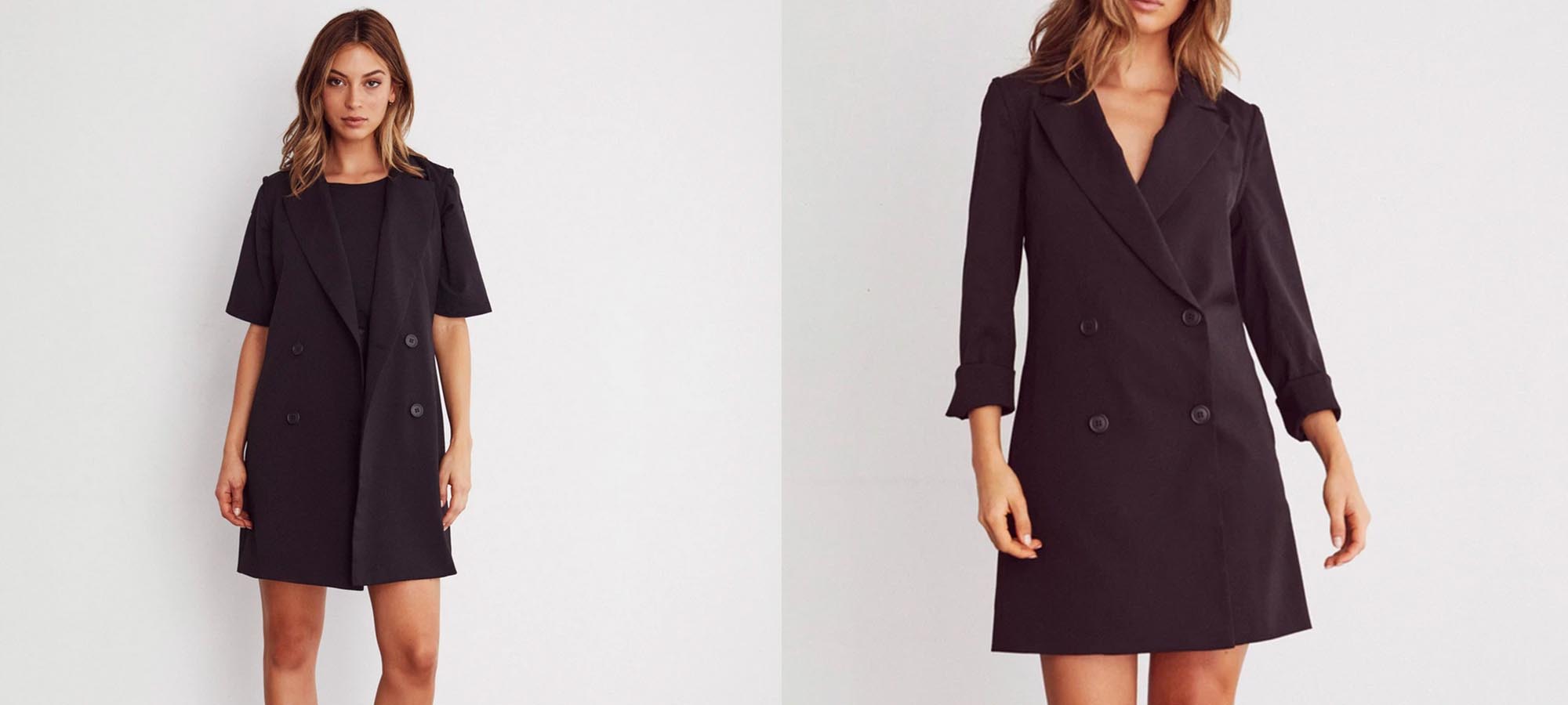 woman wearing VETTA black blazer dress