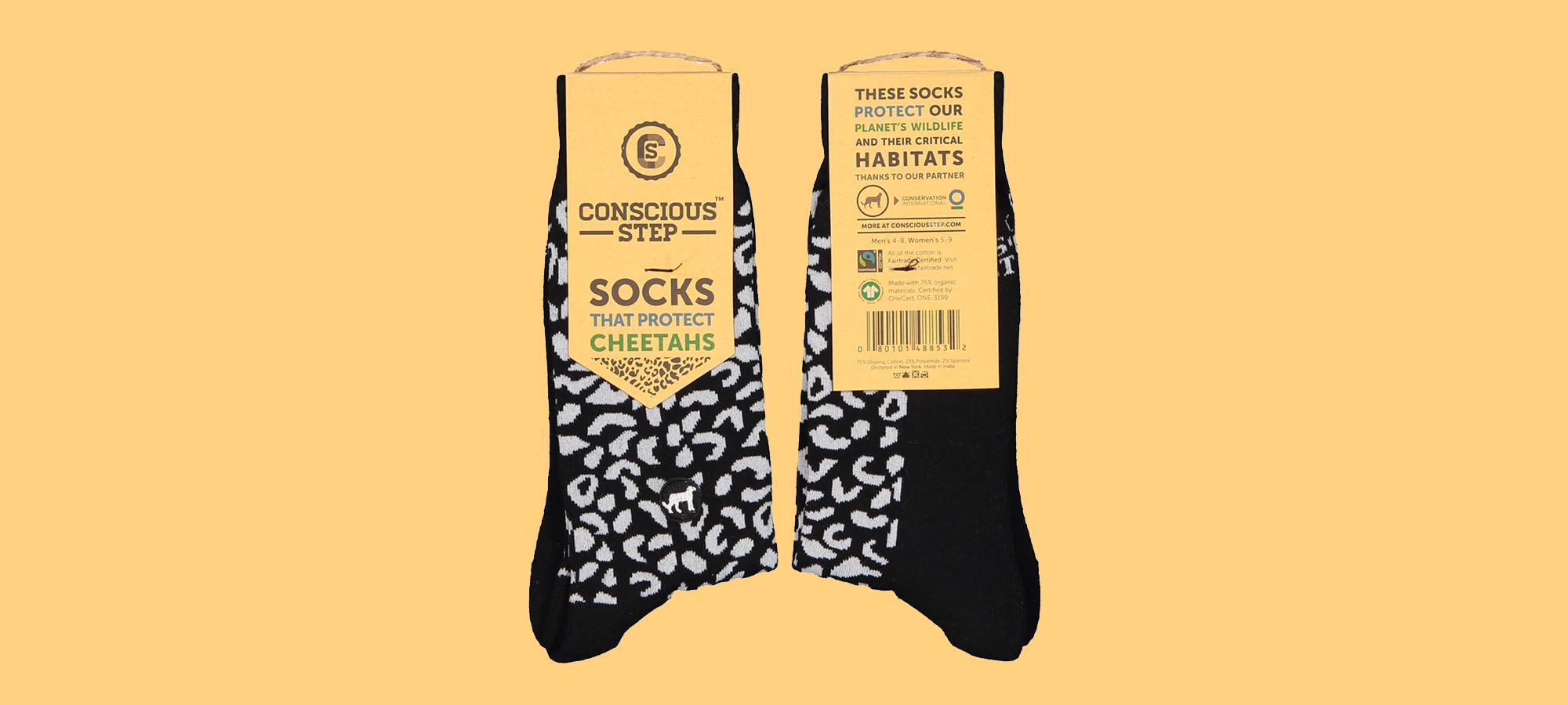 conscious step organic cotton socks with cheetah pattern