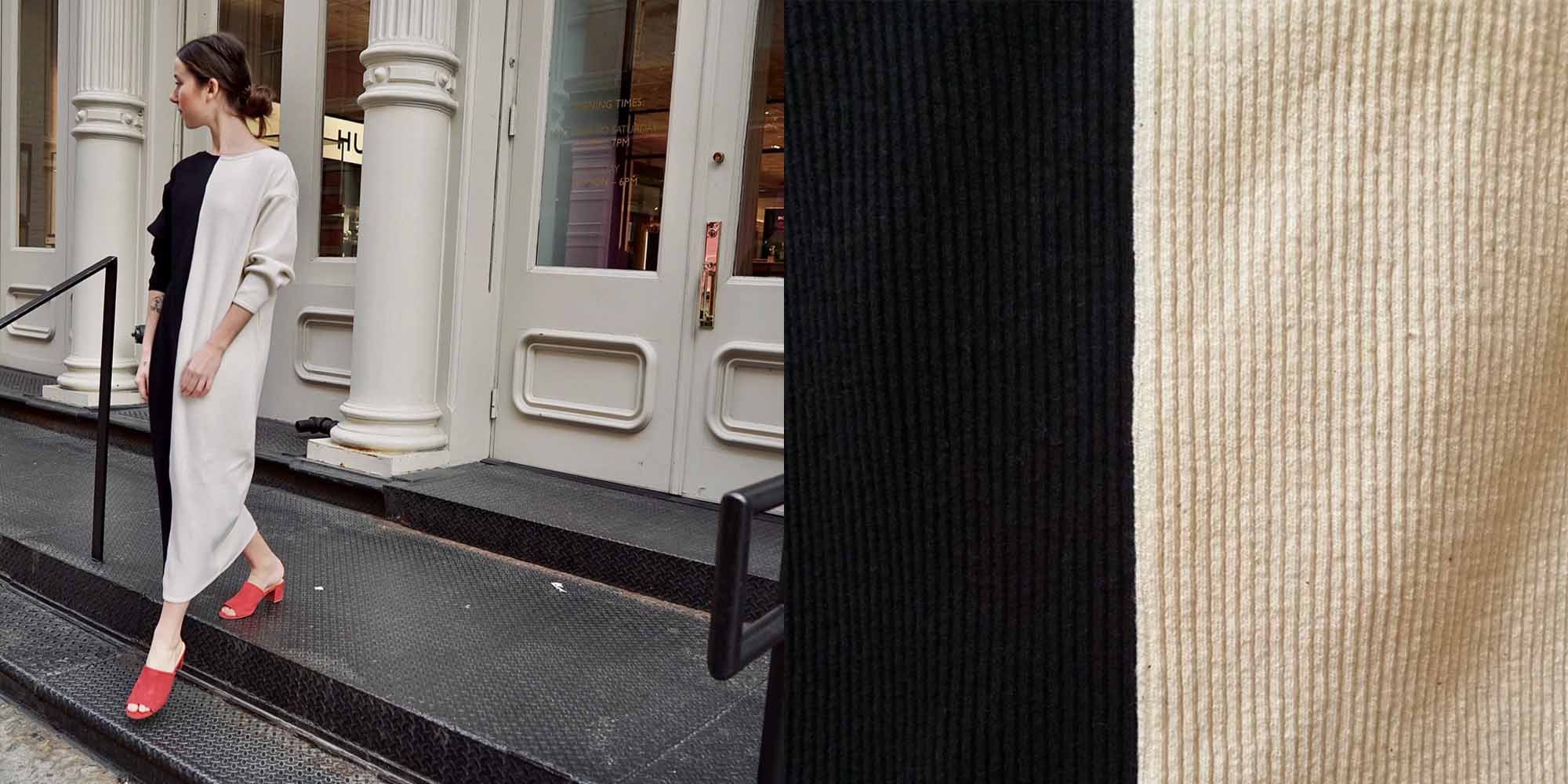 woman wearing black and white taiyo dress