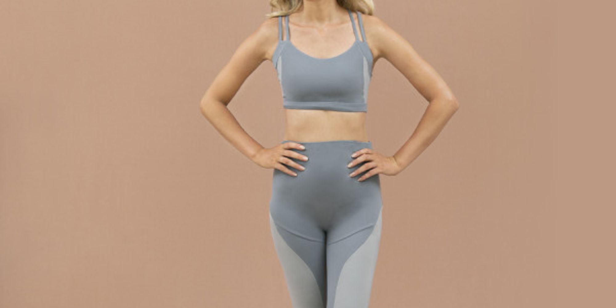 A two-tone light grey set of yoga bra and leggings by 1 People.