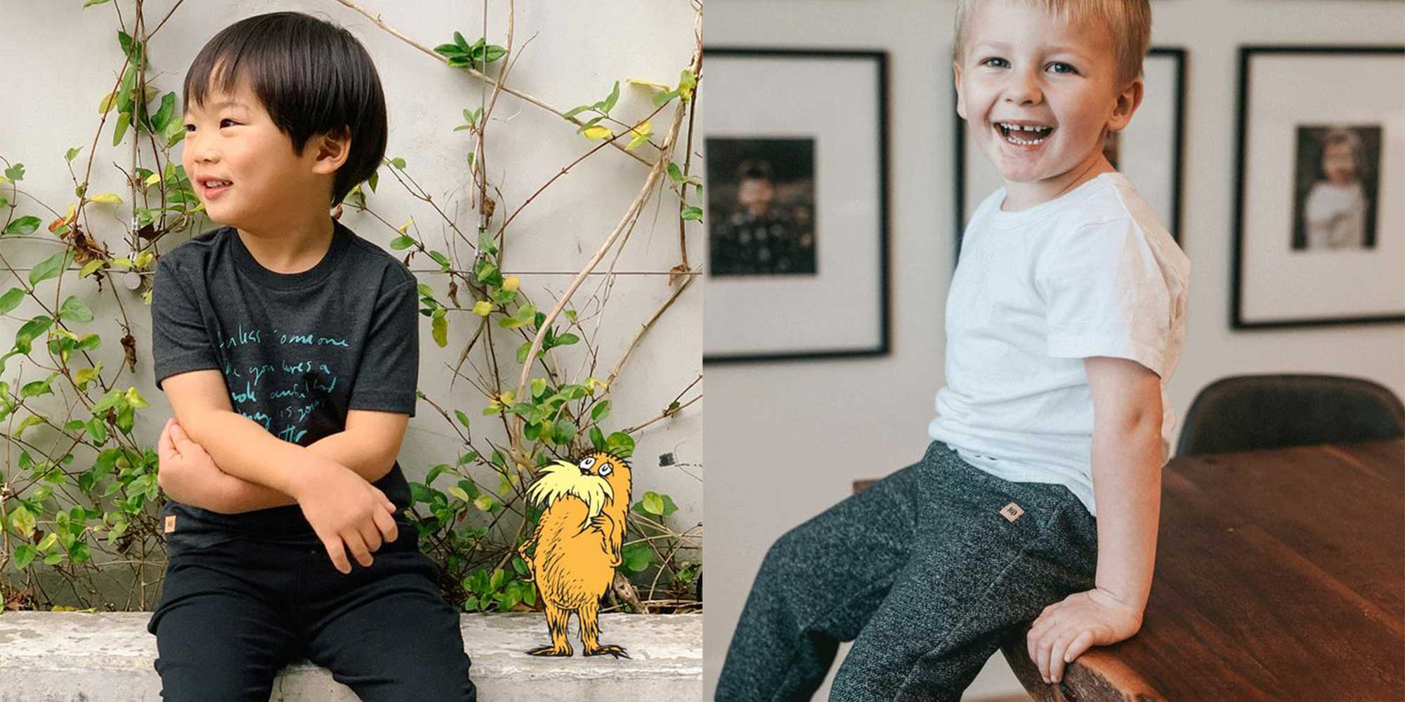 two kids wearing childrenswear collection by tentree