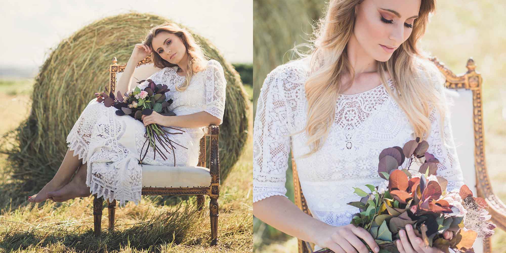 A white Lost in Paris' ethical and sustainable wedding dresse in lace.