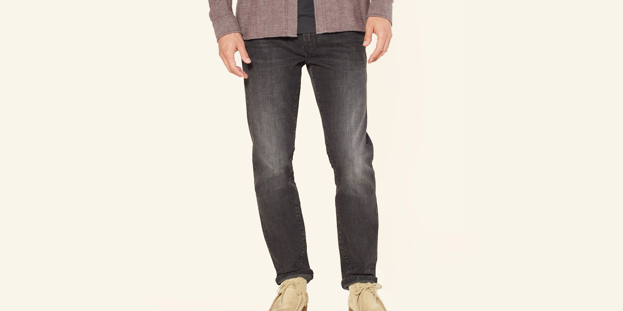 Man in Outerknown black wash ethical jeans