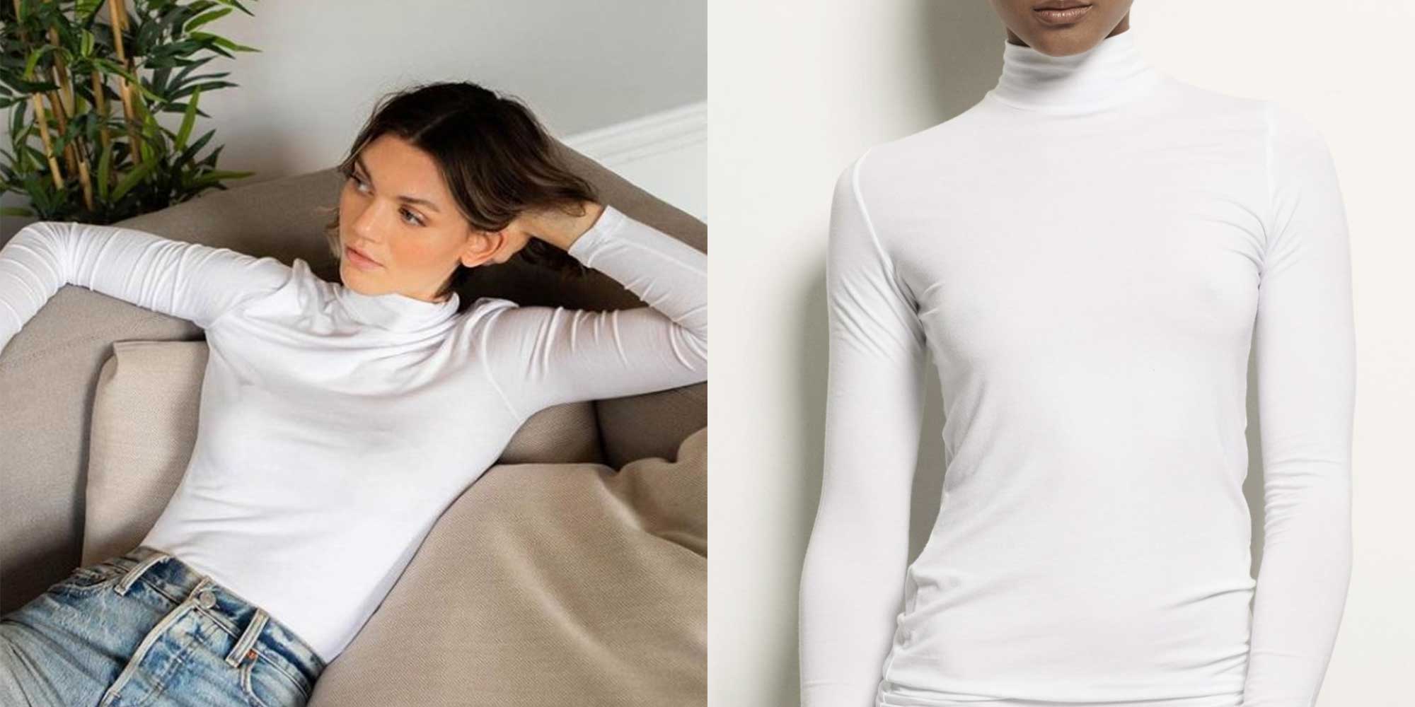 woman wearing high neck white long sleeve from Woron