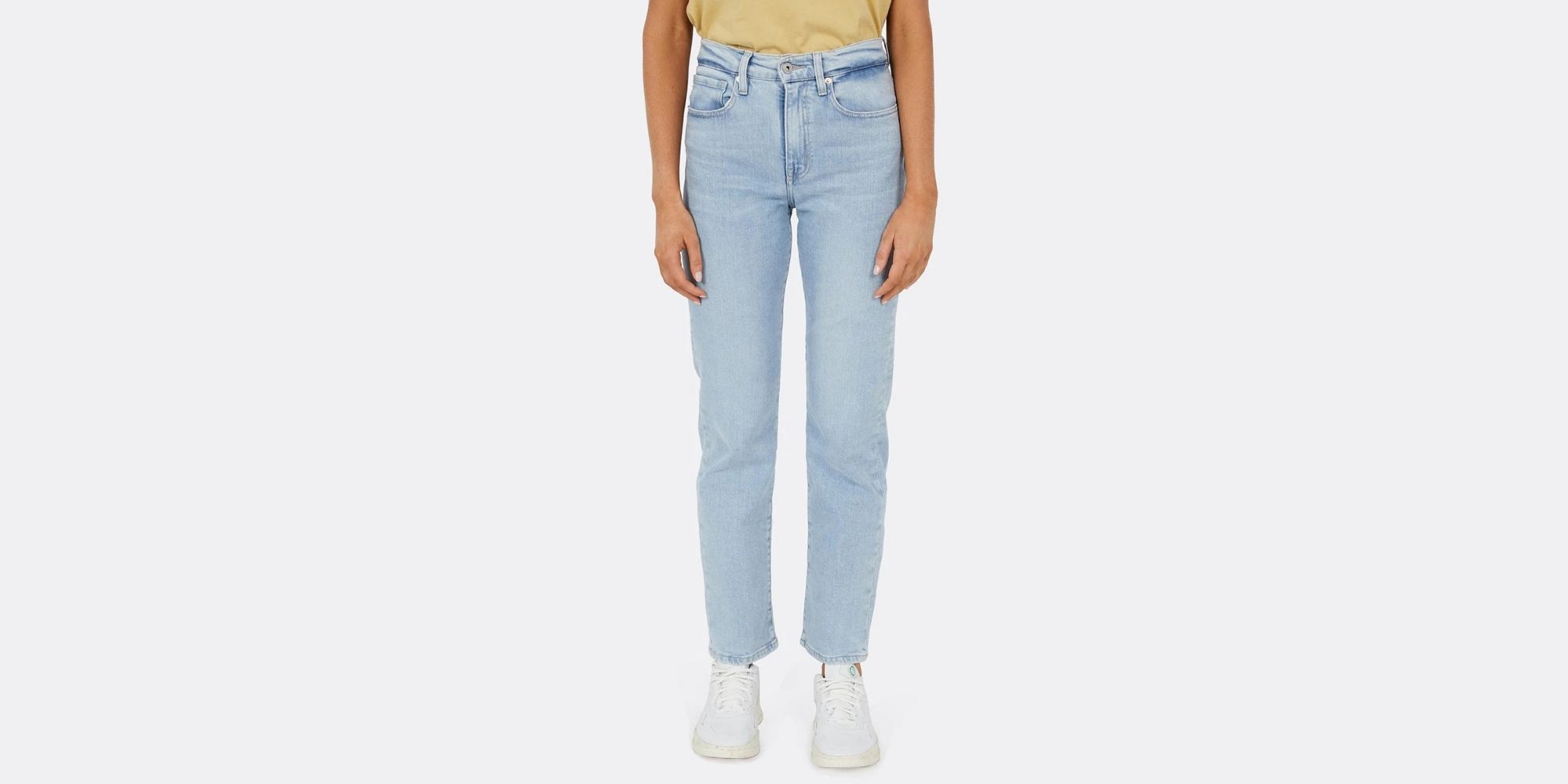 Light wash mum style eco-friendly jeans by Outland Denim.