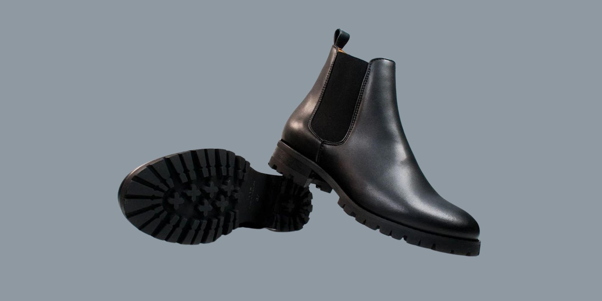 A pair of black deep tread vegan sustainable winter essential Chelsea boots by Will's Vegan Store.