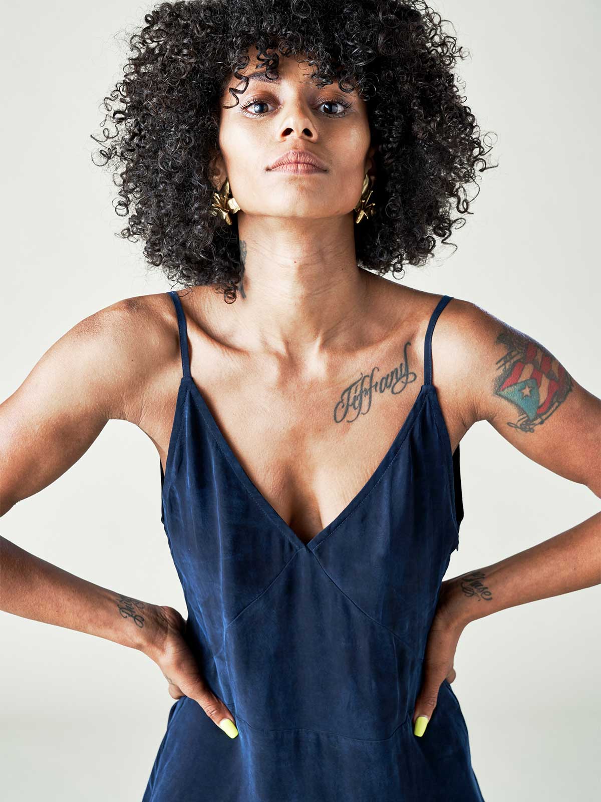 woman wearing sustainable slip dress