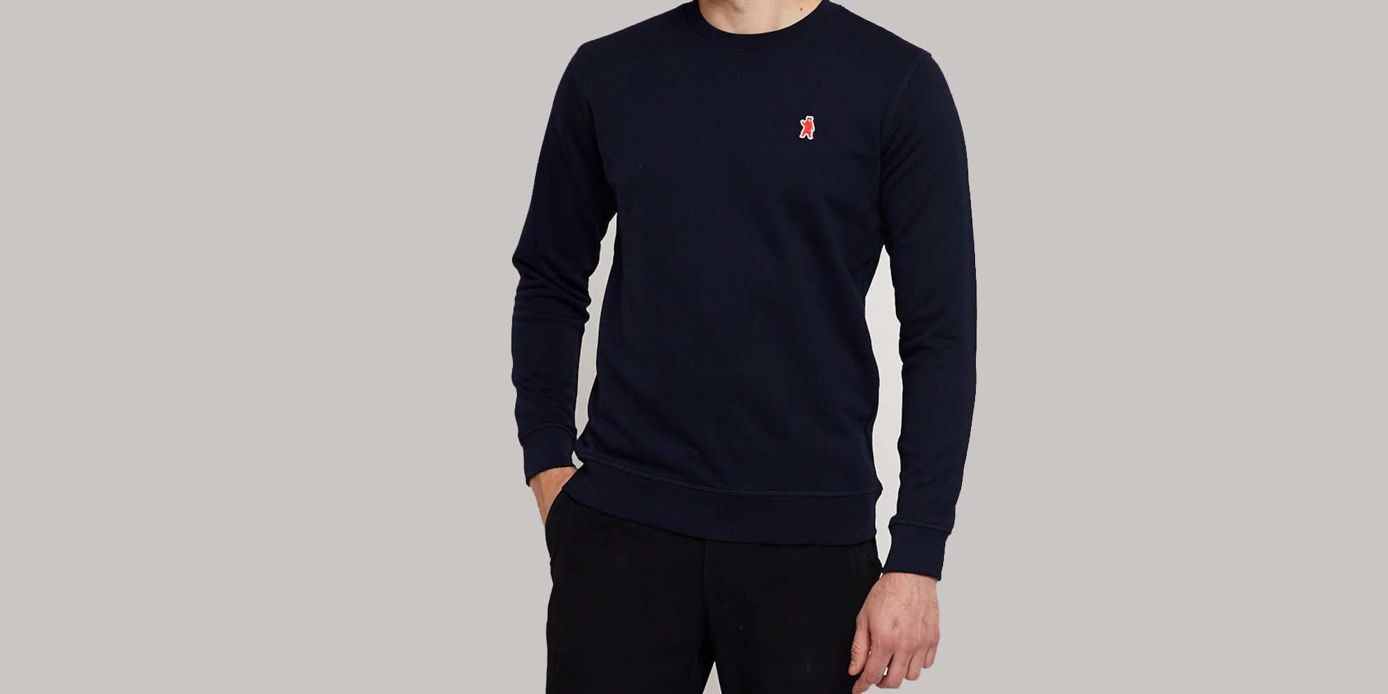 Man wearing Absolutely Bear lightweight ethical sweater