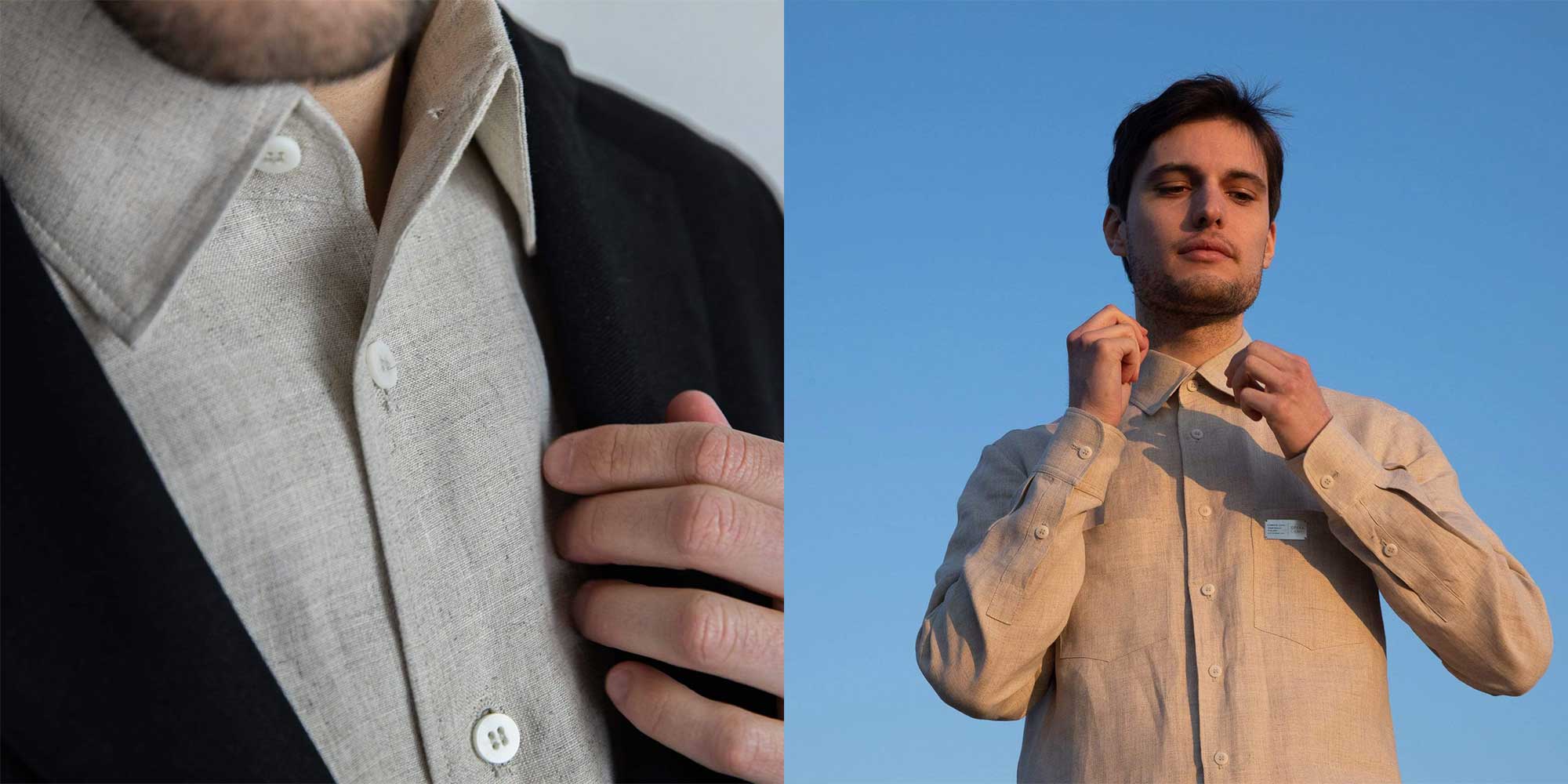 man wearing opera campi hemp shirt