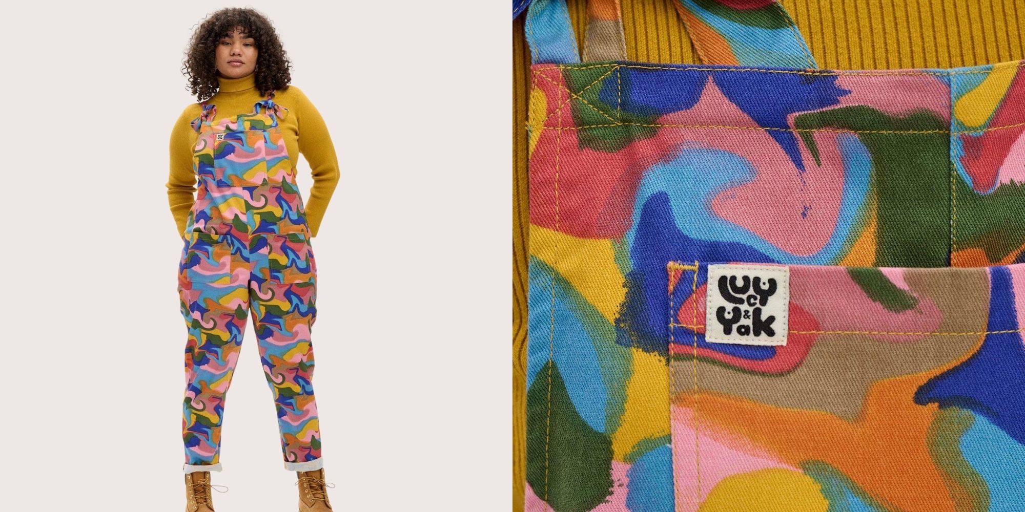 Rainbow Hendrix print dungarees ethically designed by Lucy & Yak.