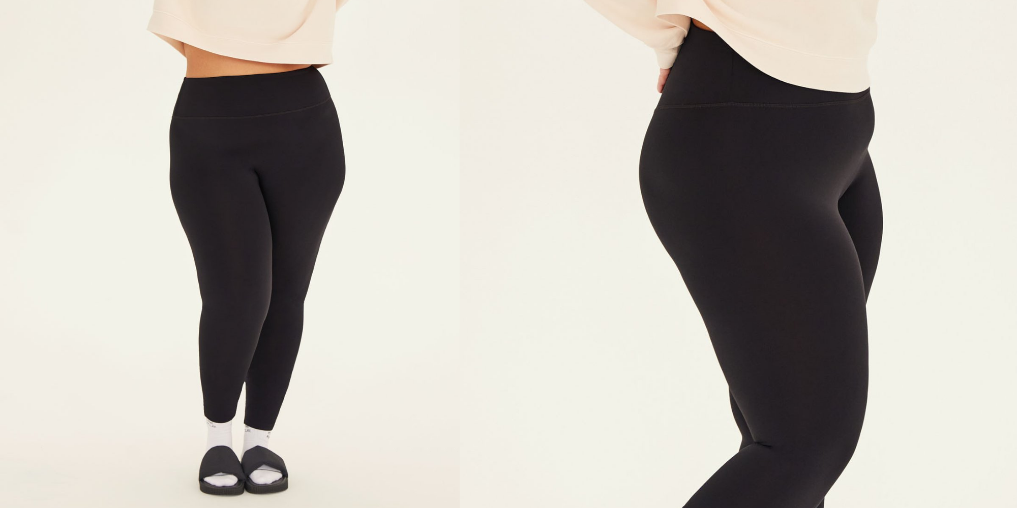 woman wearing plus size sustainable leggings from ethical brand Girlfriend Collective