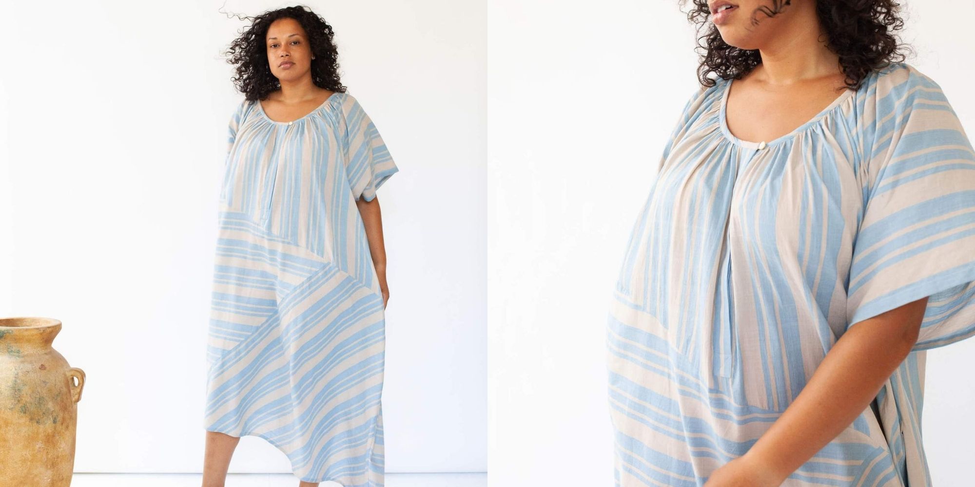 black plus size woman wearing sustainable Leta Dress by Seek Collective