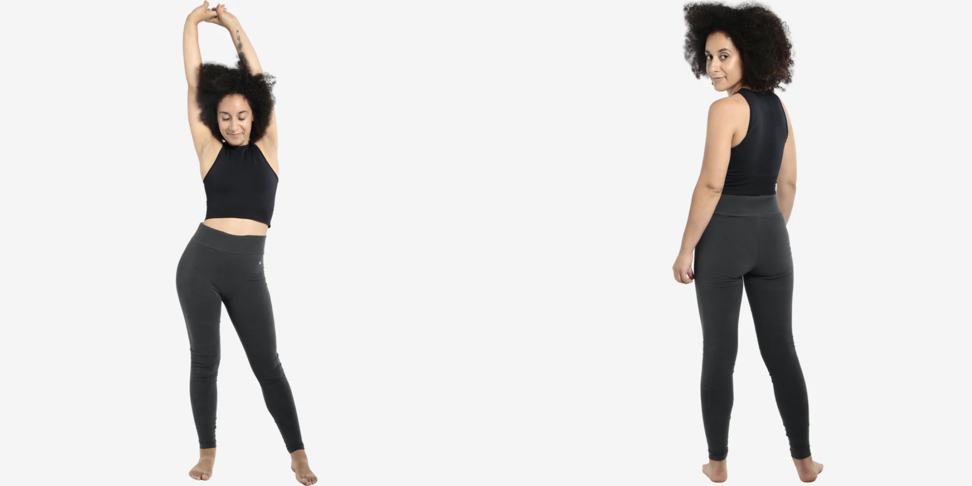 person stretching in active top and leggings by Orbasics