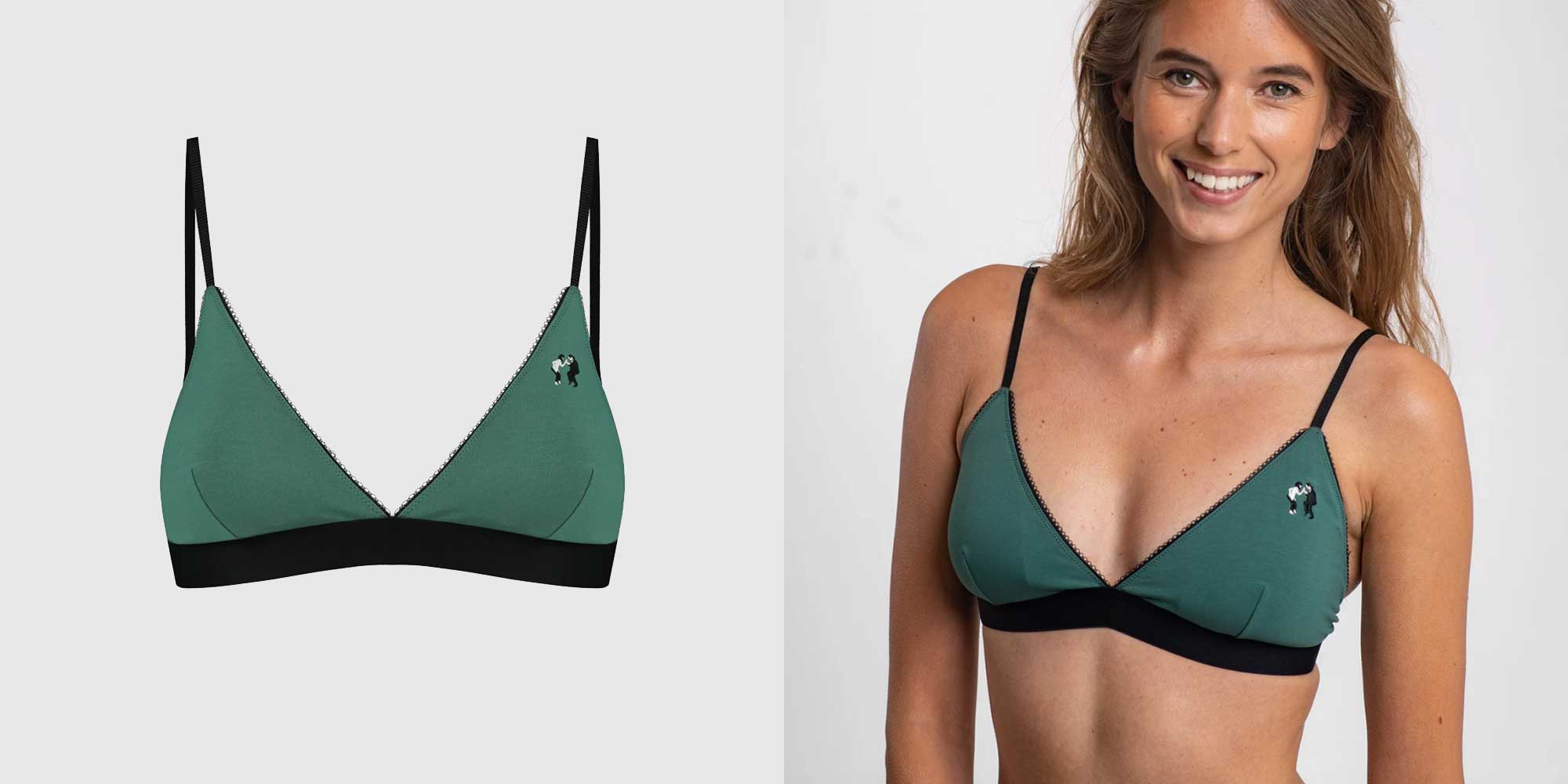 woman wearing green sustainable bralette by a-dam