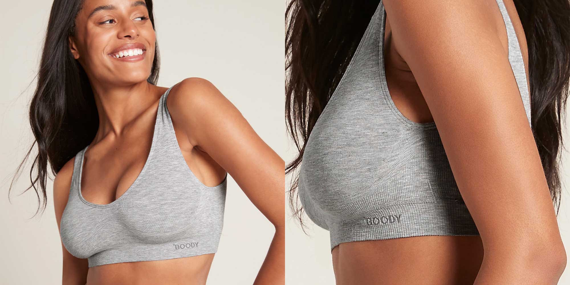 woman wearing grey boody bra