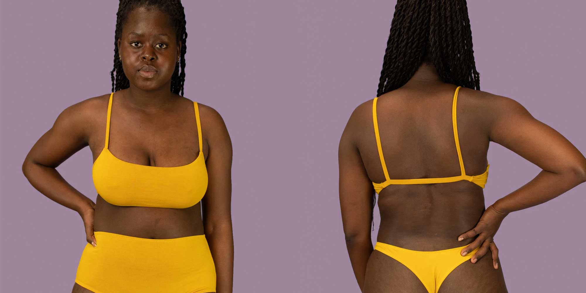 woman wearing honey ethical bra by HARA