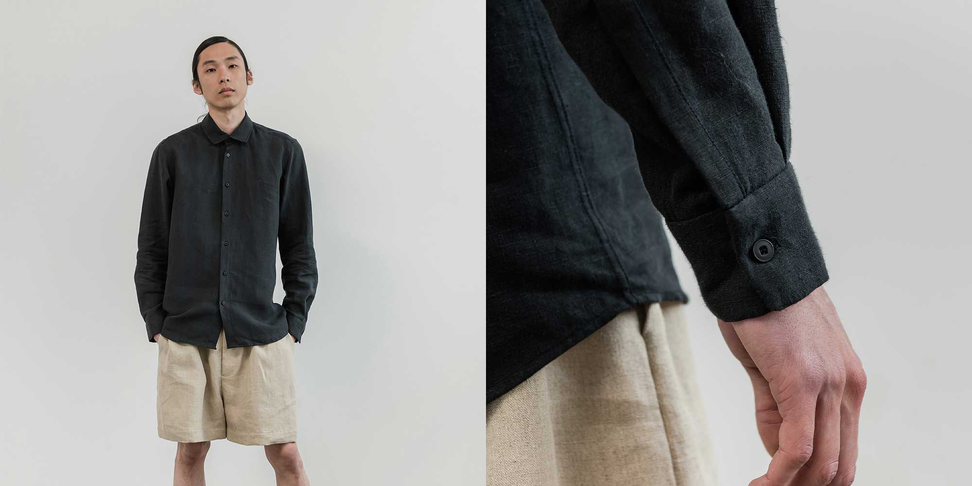 man wearing black linen shirt by abch