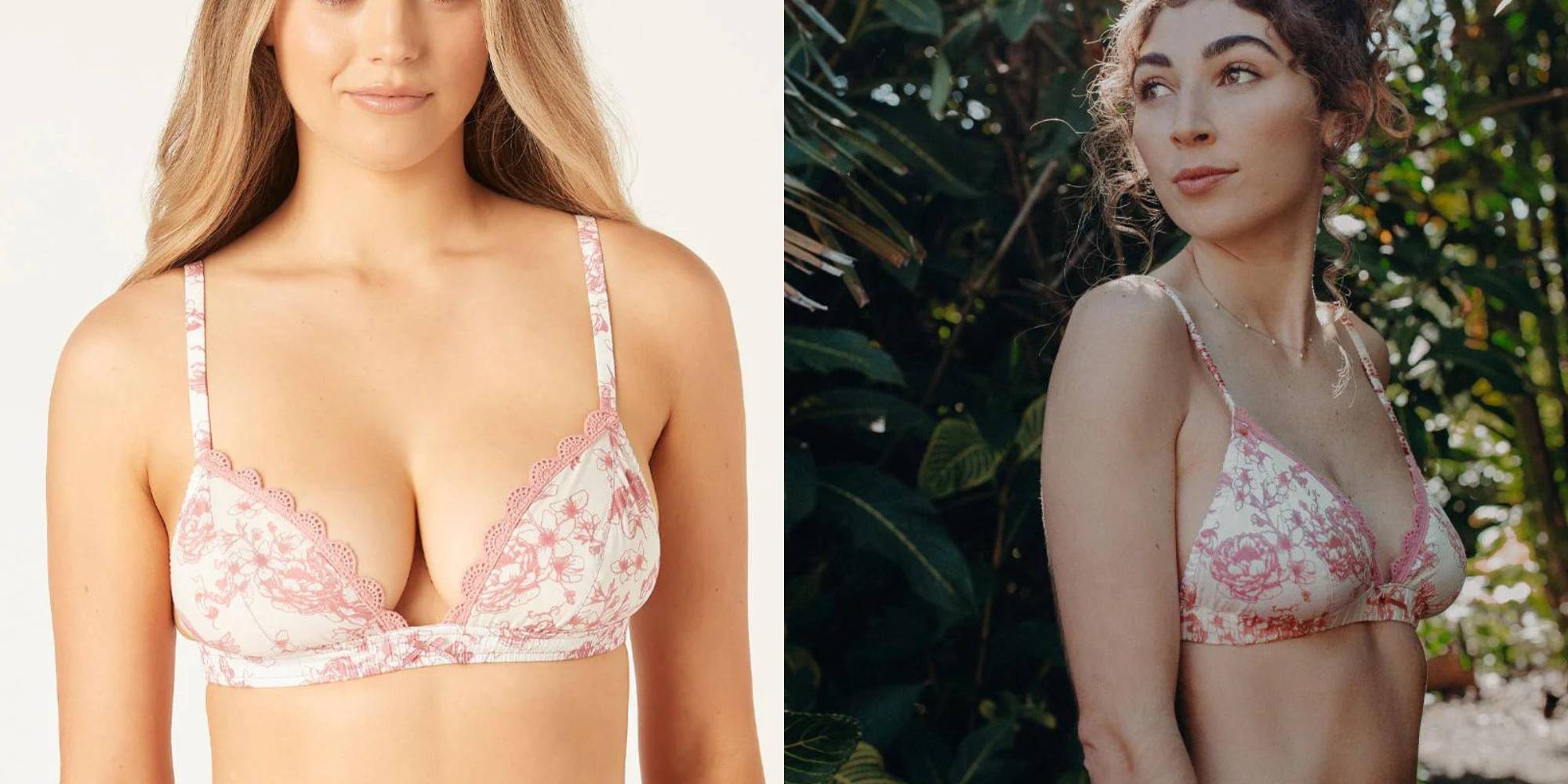 A white and light pink flower bralette by EcoIntimates.