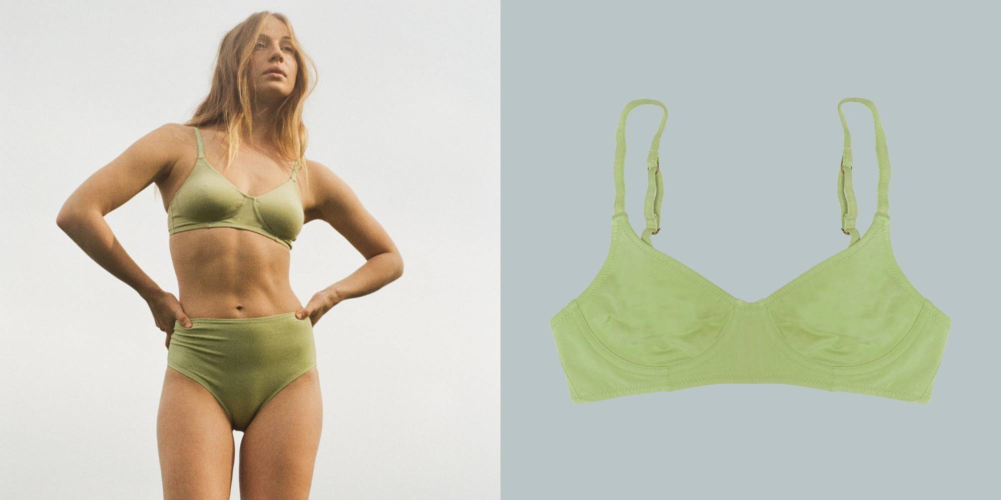 A light green wire free bralette by NICO.