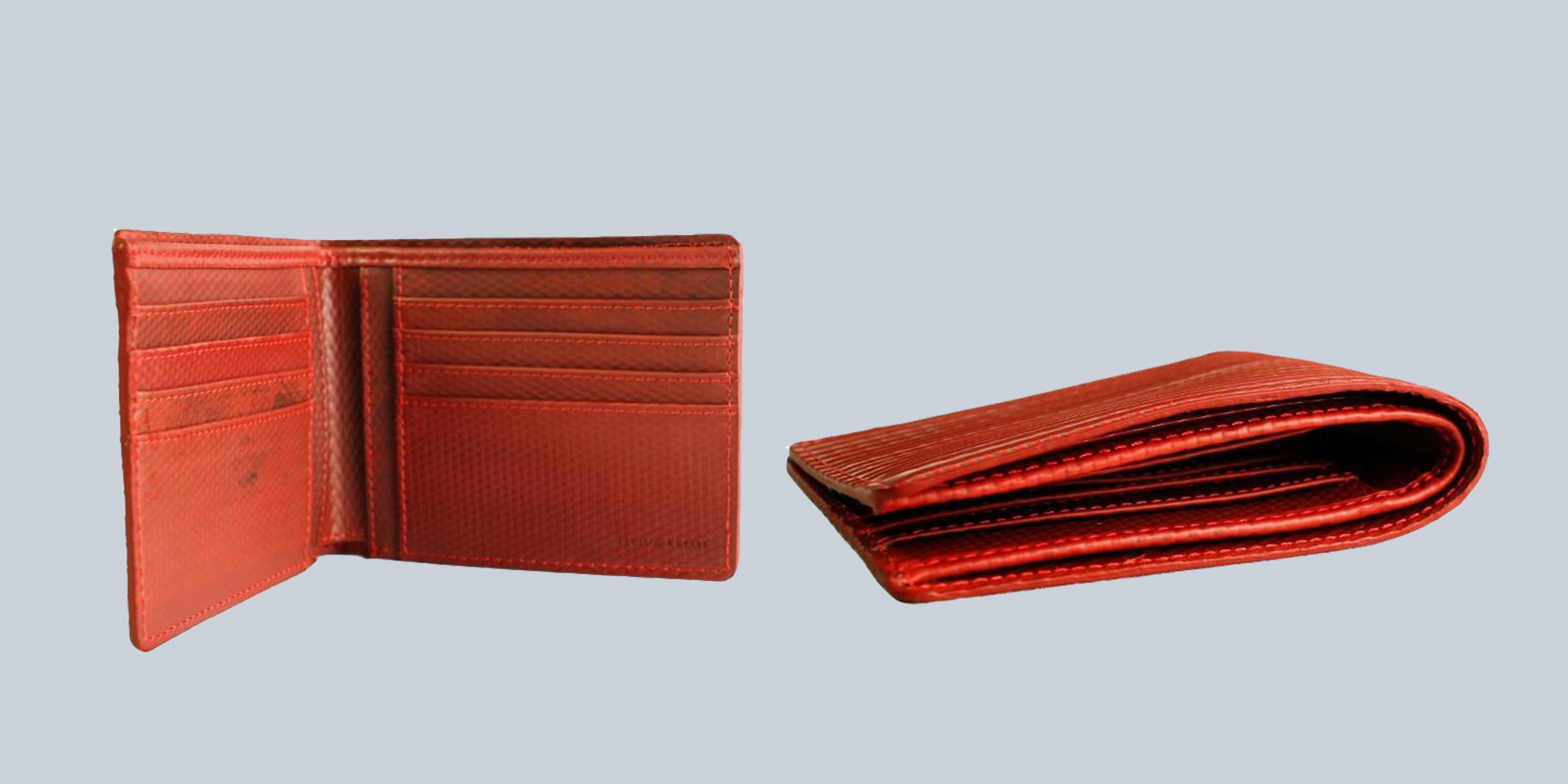 Red bifold ethical wallet by Elvis and Kresse