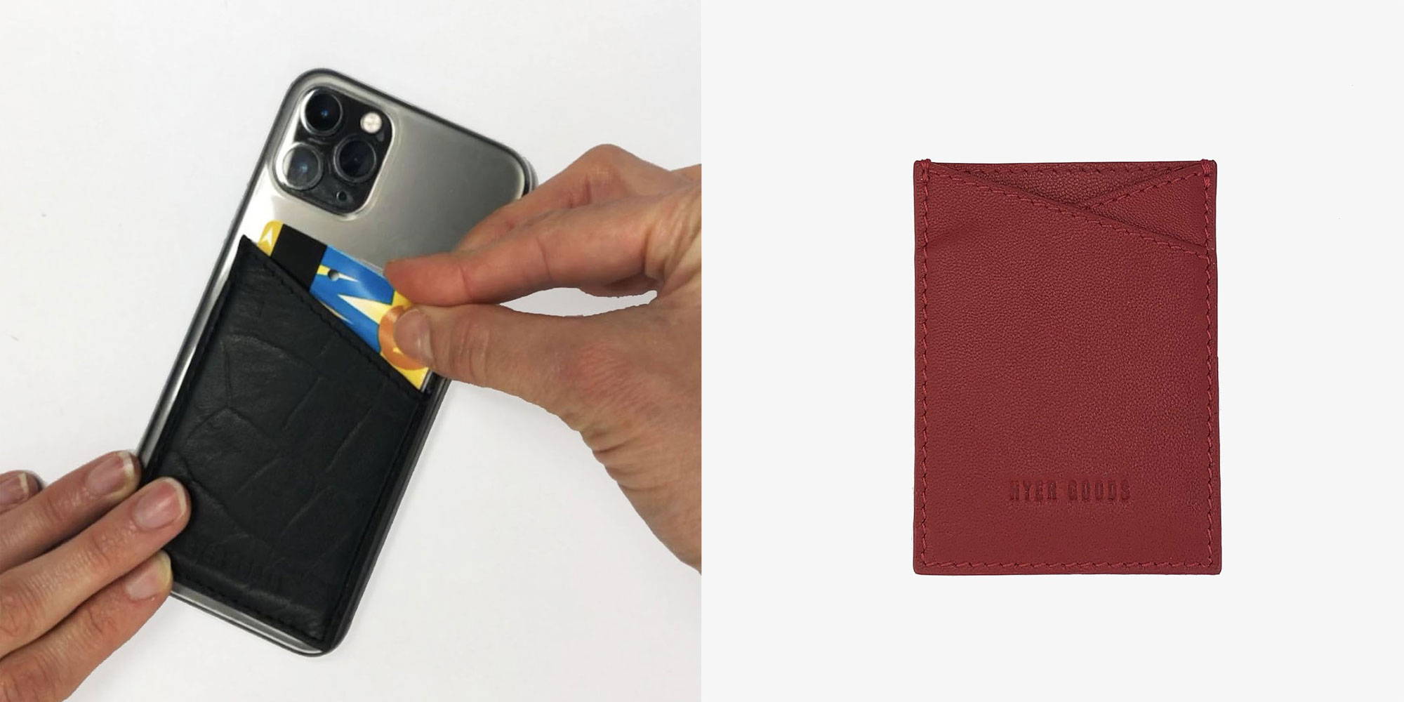 red sticker wallet on the back of a phone