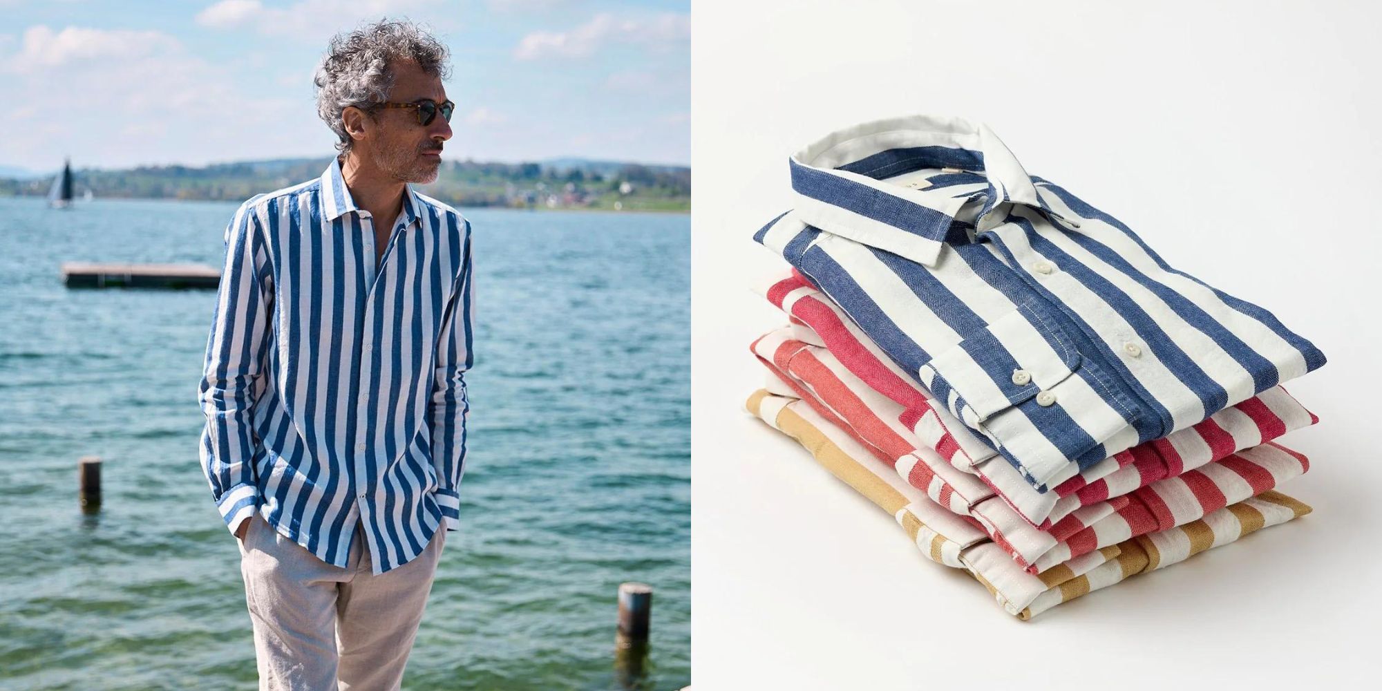 A striped linen and cotton button up shirt collection in various colours, responsibly-made by CARPASUS.
