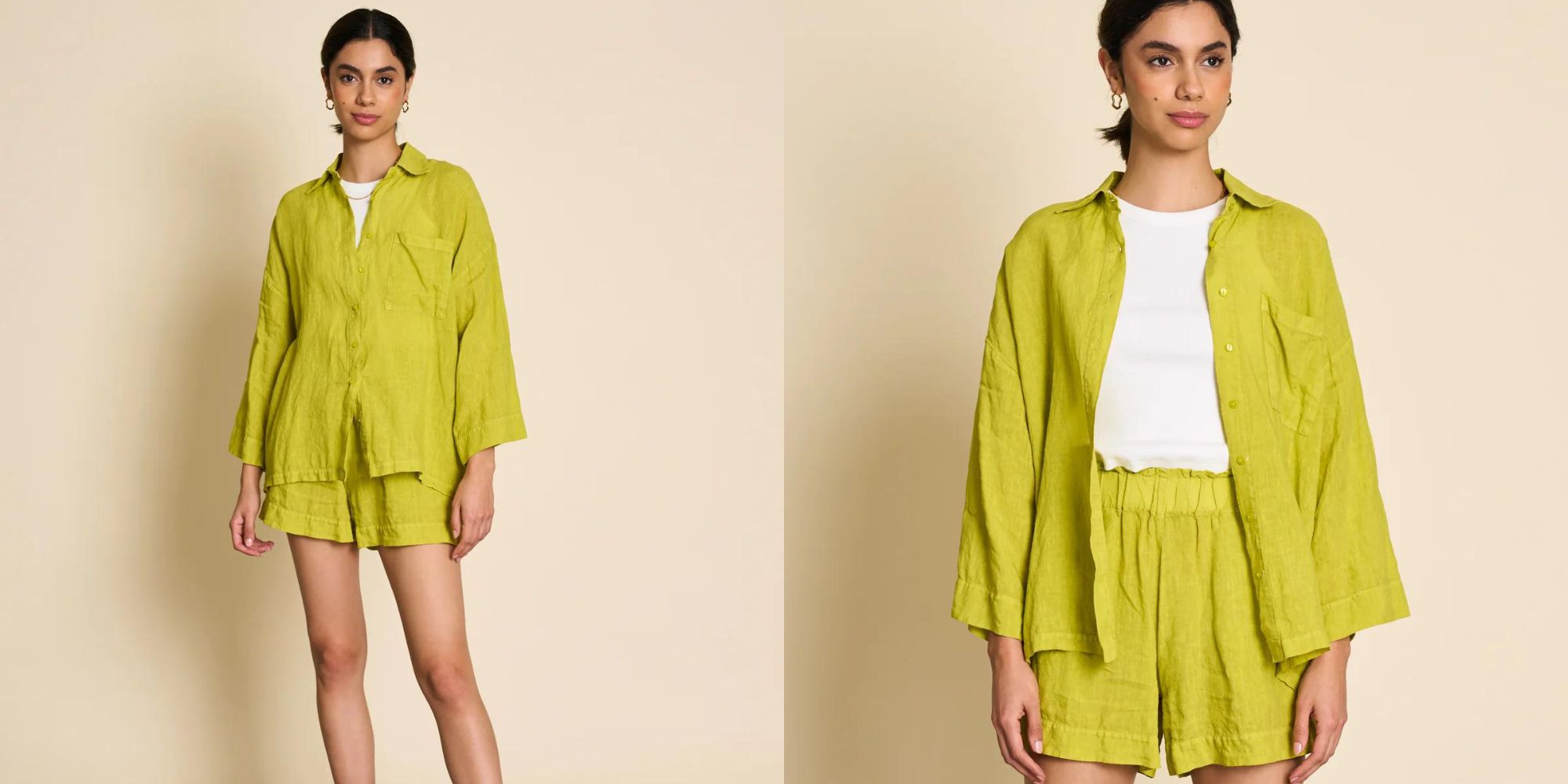 A light green breezy European linen button up shirt made responsibly by JAN 'N JUNE.