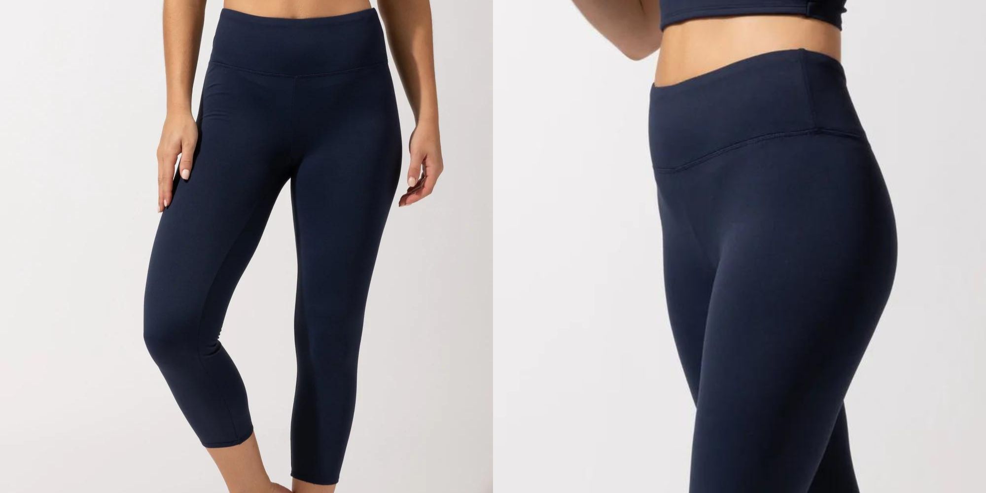 Dark blue recycled polyester Monica leggings by Threads 4 Thought.