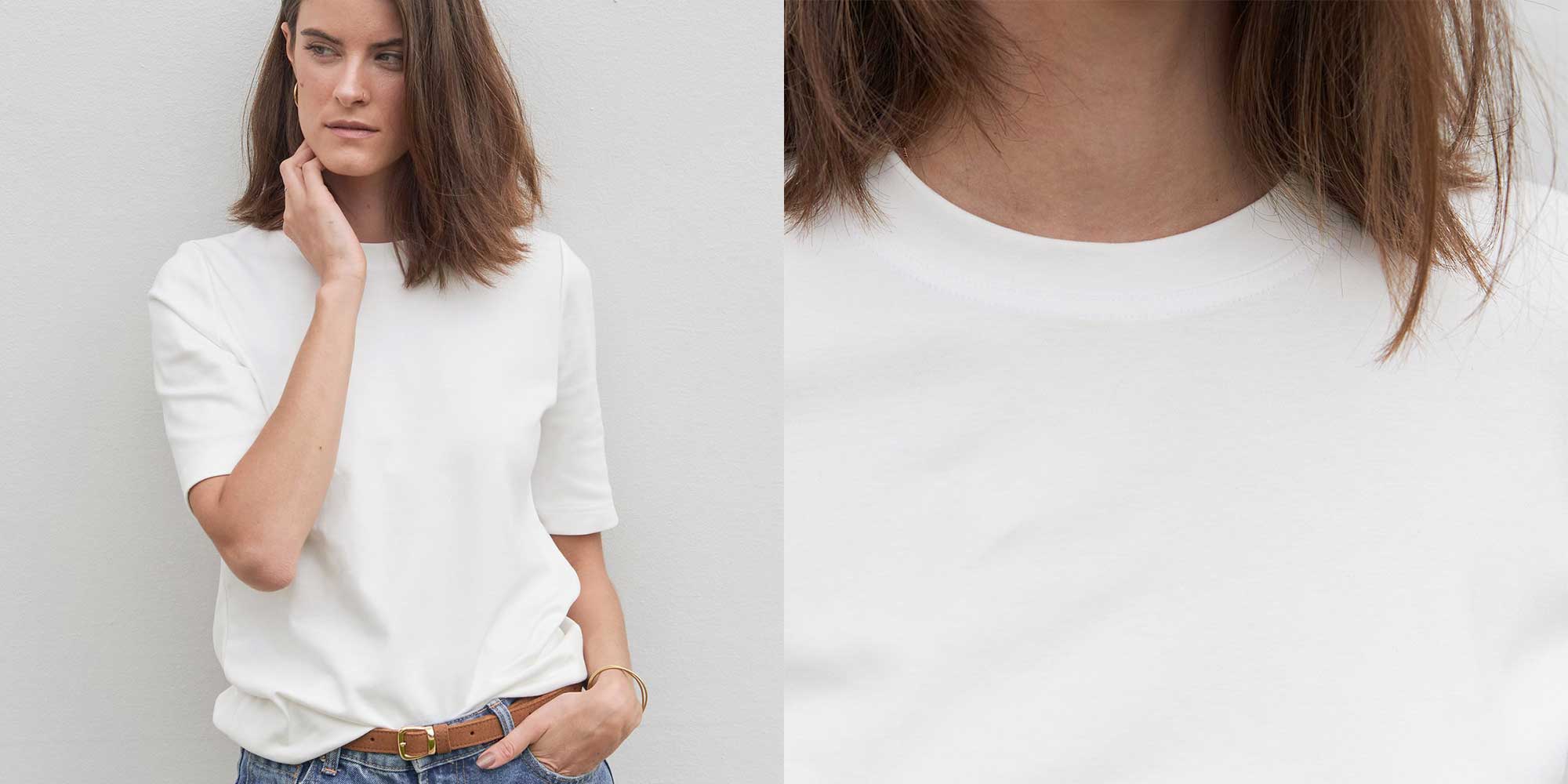 woman wearing basic white t-shirt by mila vert