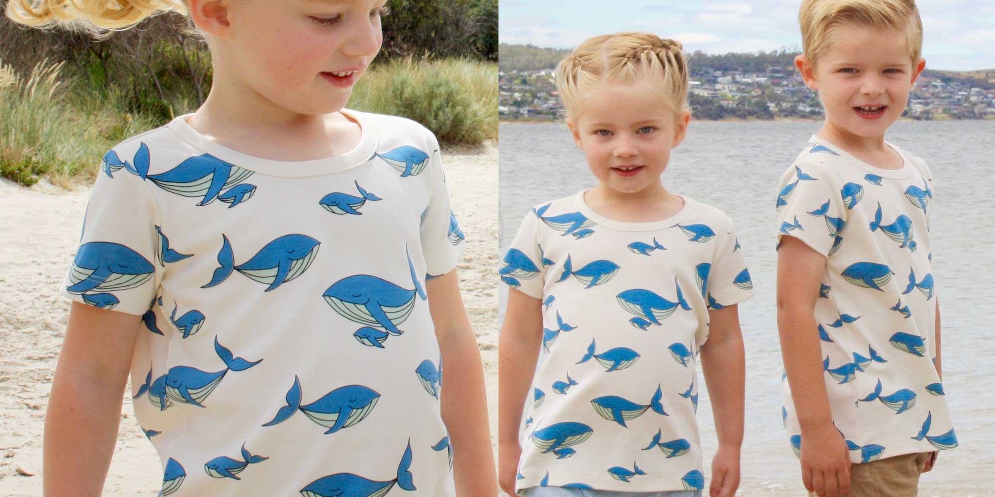 children wearing whale printed t-shirts by little emperor