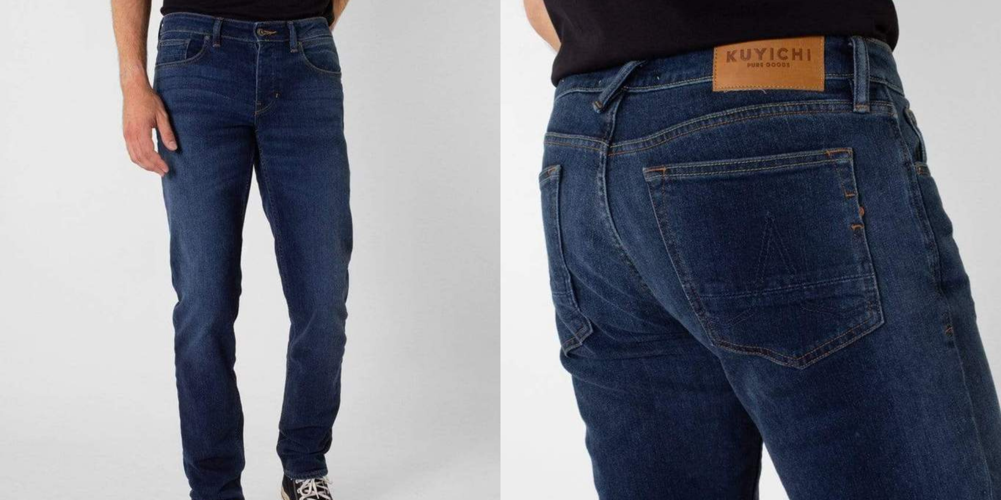 man wearing classic indigo blue denim jeans by Kuyichi for Staiy