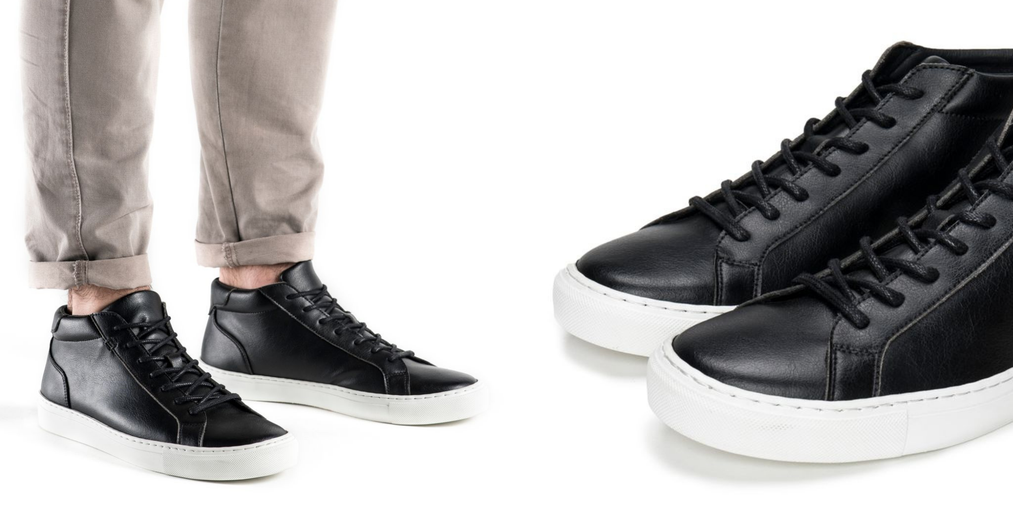 mens black and white vegan leather shoes by NAE for Staiy