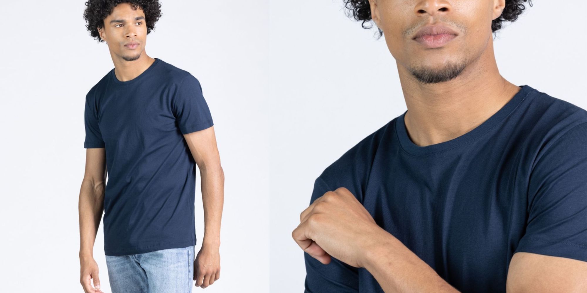 A navy responsibly-made menswear t-shirt by Kuyichi.